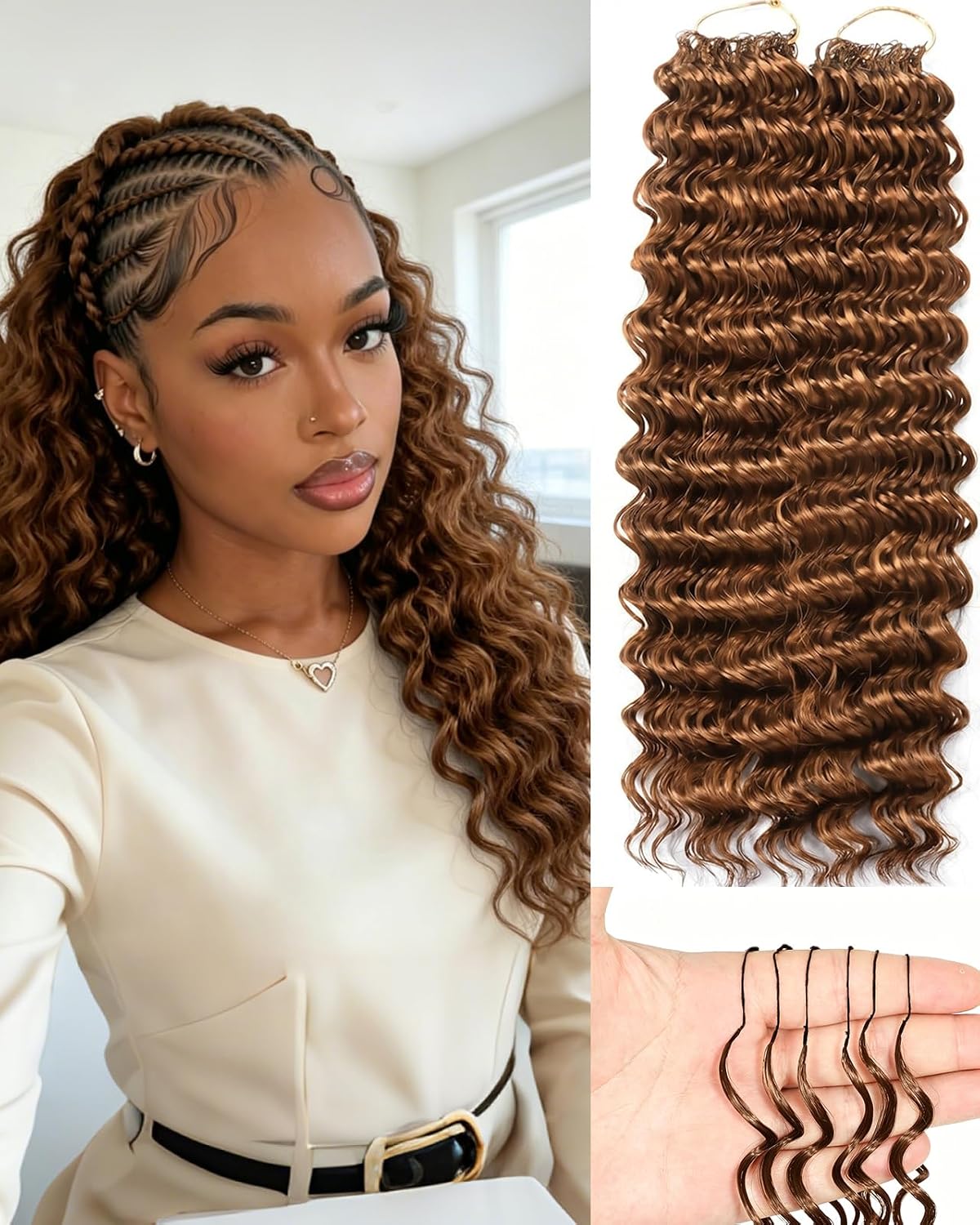 Deep Wave Crochet Hair Extensions - 18 Inch Lightweight Human Hair | 50 Strands Natural Black for Women