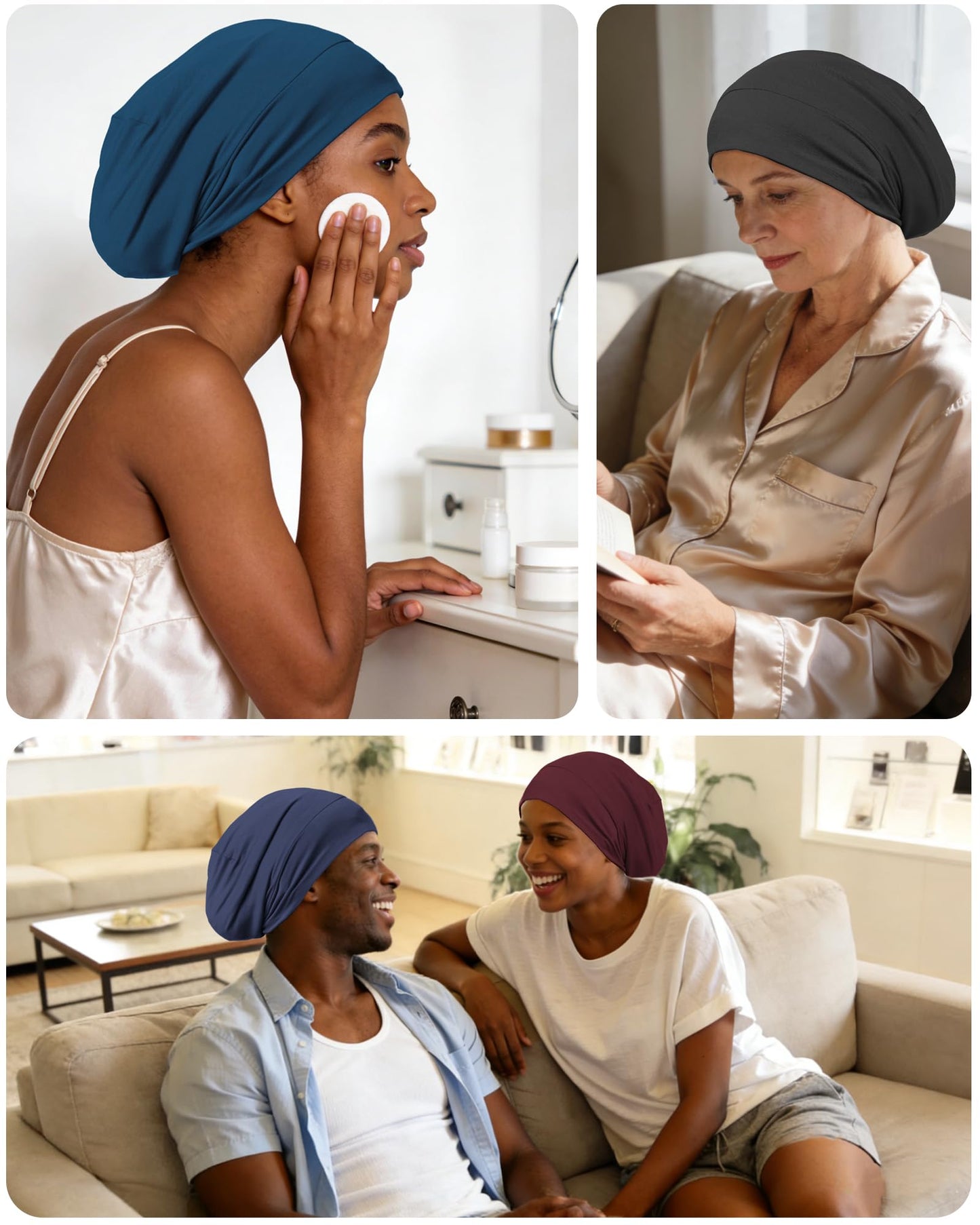 100% Mulberry Silk Bonnet for Sleeping Women Men, Real Silk Lined Bonnets for Curly Hair, Braid Sleep Cap Black Womens