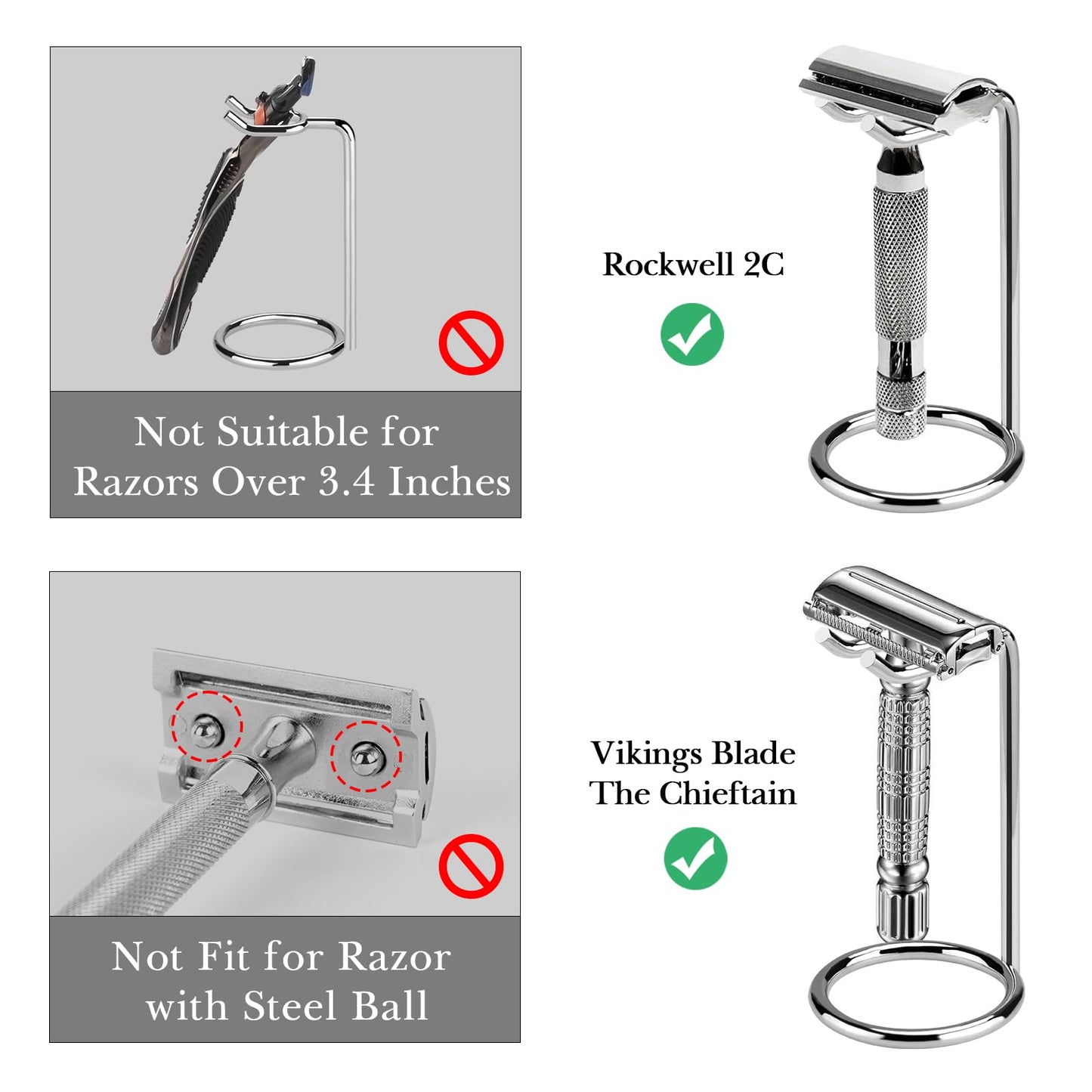 Linkidea Short Handle Safety Razor Stand, Stainless Steel Shaver Holder, Men's Travel Stand, Compatible with Razor Handle Less Than 3.5'' (Silver/Polished Chrome)