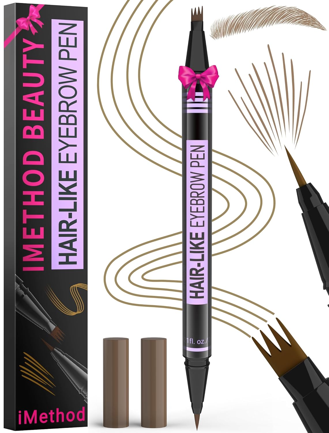 iMethod Eyebrow Pen - 2-in-1 Microblading Eyebrow Pencil with 4-Fork Tip & Brush Tip | Dark Brown, Long-Lasting Natural Look