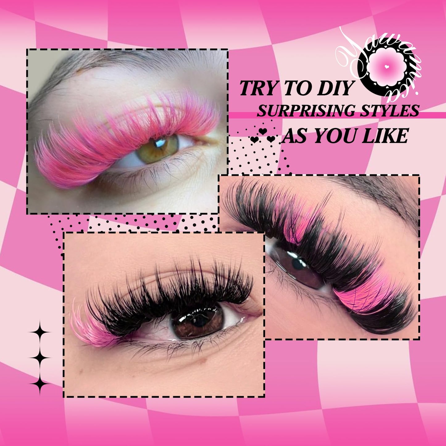 Colored Lash Clusters D Curly Eyelash Extension Pink Individual Lashes 40D 140pcs Colored Cluster Lashes 16mm Pink Eyelash Clusters DIY Lash Extension at Home by Yawamica