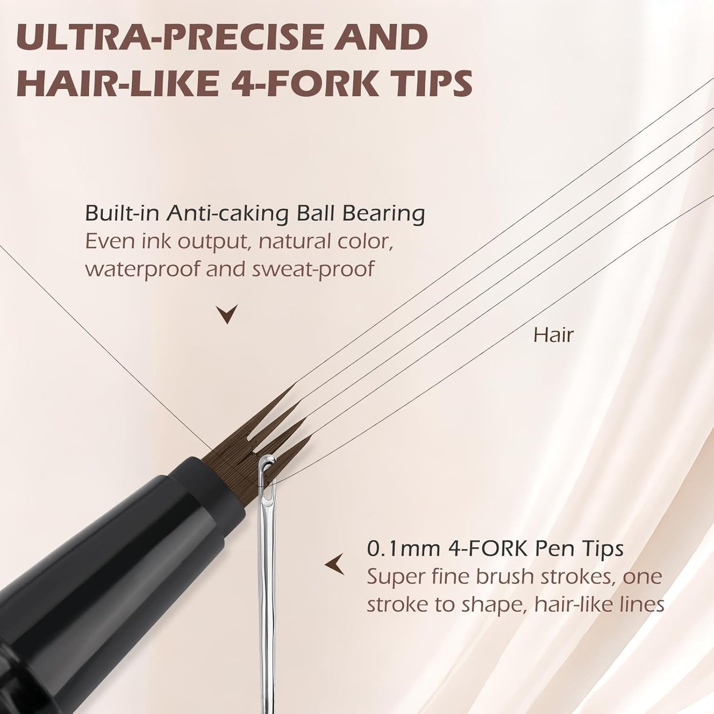 Microblading Eyebrow Pen Set - Waterproof 4-Tip Precision Pencils with Brushes | Light Brown
