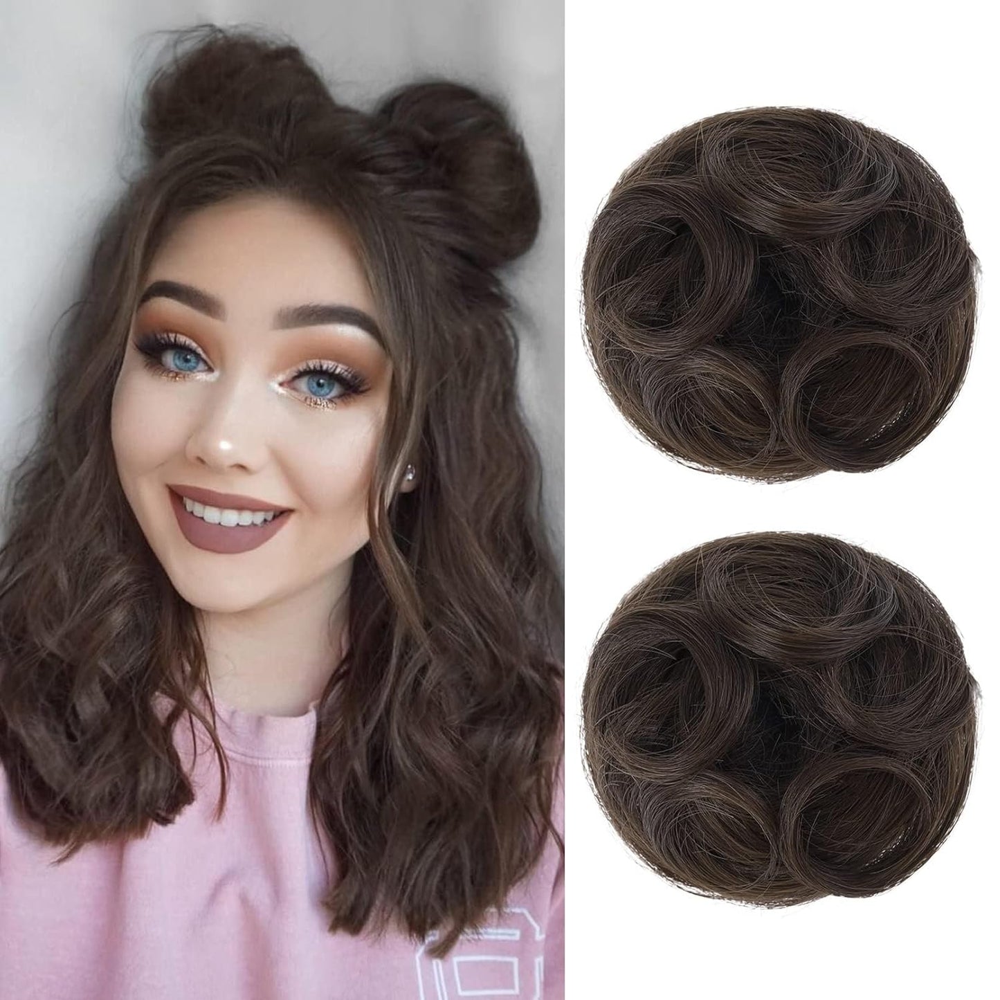 Mini Claw Clip Hair Bun Extensions - 2 PCS Messy & Cat Ears Updo Accessories | Golden Blonde Mix