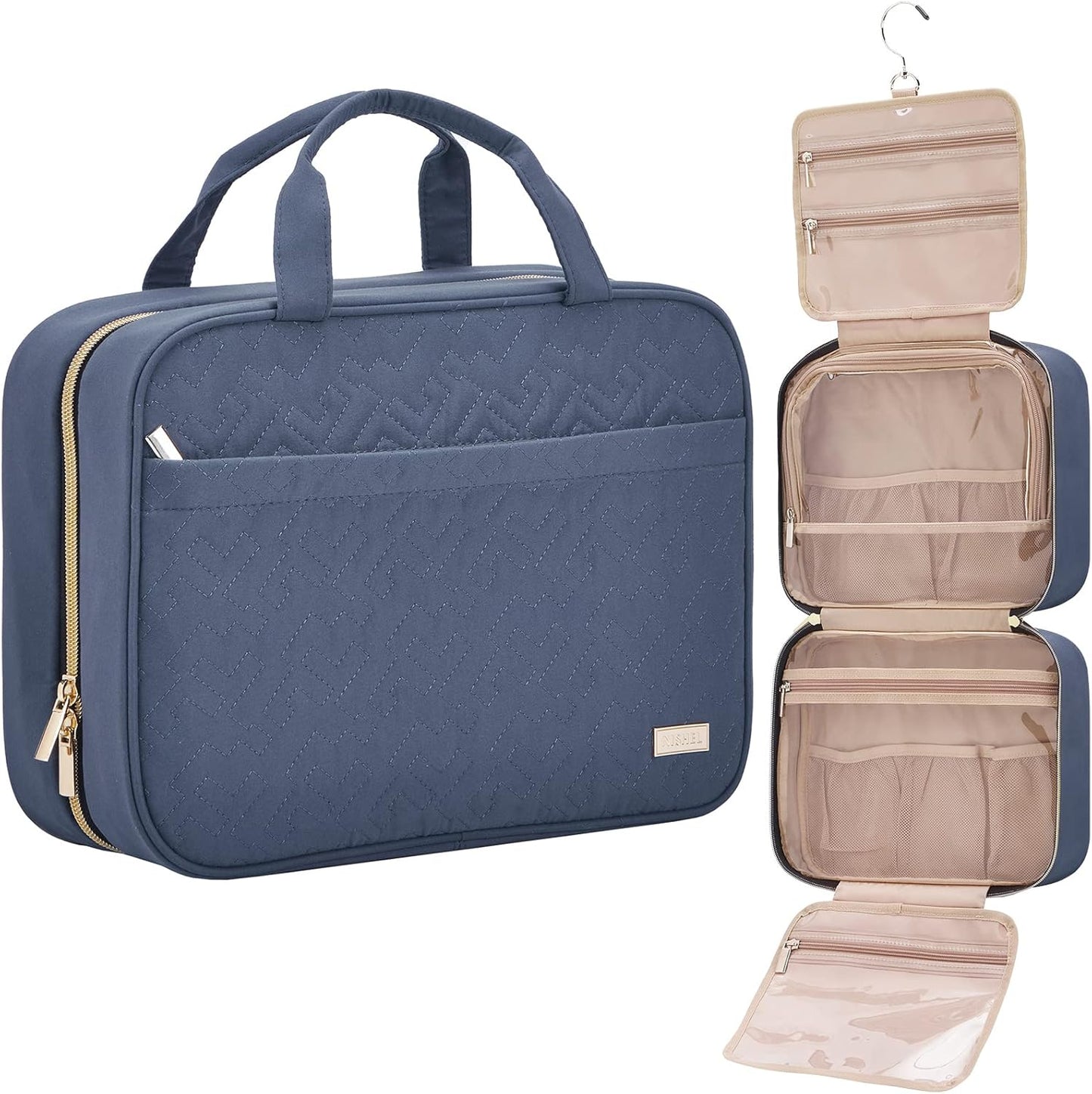 NISHEL Travel Toiletry Bag - Portable Hanging Organizer for Shampoo, Conditioner & Makeup | Medium Pink