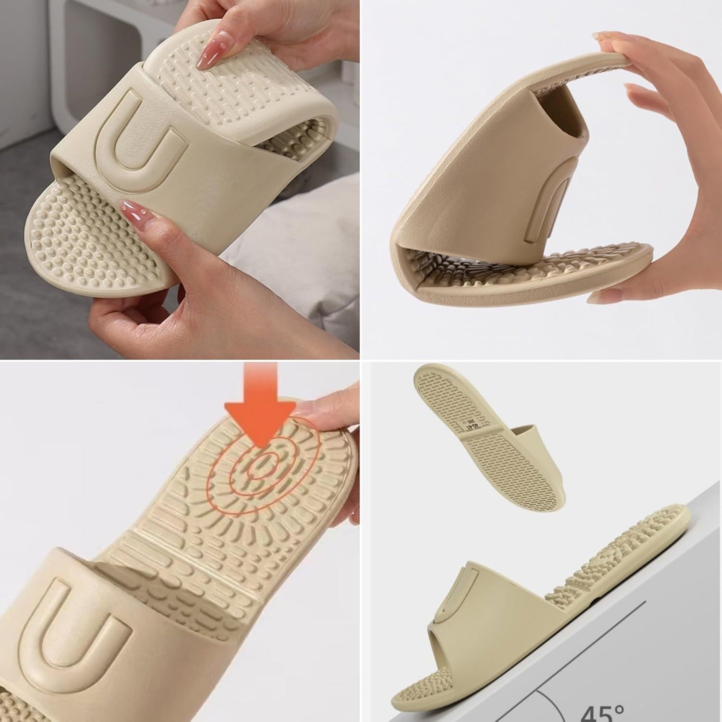 Foldable Travel Slides - Lightweight Non-Slip Massage Slippers for Men & Women | Portable Shower & Spa Use