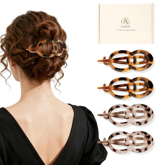 Amlaidu Large Flat Hair Clips for Thick Hair, French Claw Clips for Women, Lay Flat Duckbill Hairclips, Non-Slip, Strong Hold - Leopard Print,4Pcs