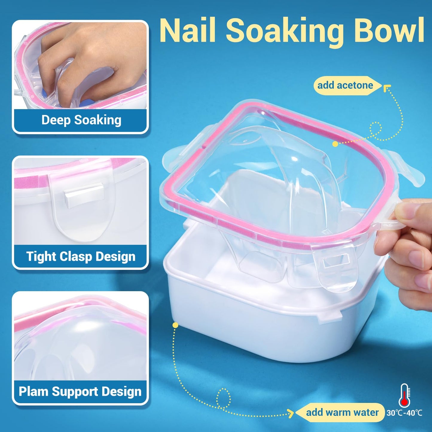 Nail Polish Remover Kit - 2 Soaking Bowls, Cuticle Tools, Oil, Files & Buffers | Complete Manicure Set