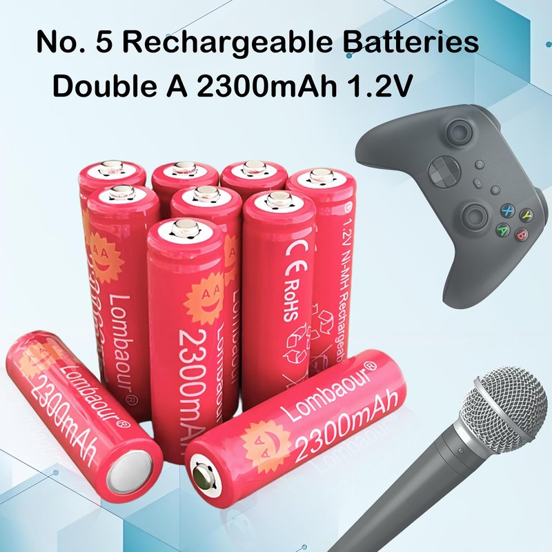 Lombaour 4 Pack 1.2v Double A 2300mAh Long Life Rechargeable Low Self-Discharge Battery,High Capacity High End AA NiMH Lar Kight Batteries for Spot Light,Dive Light,Wireless Keyboard