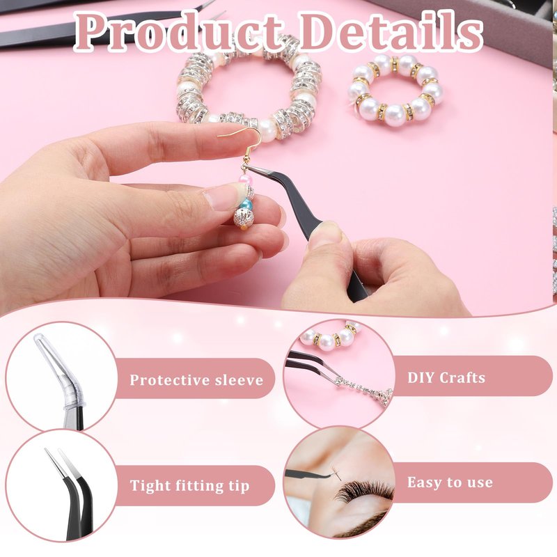 9 Pieces Craft Tweezers, Stainless Steel Curved Pointed Precision Tweezer Anti-Static Pointed Sticker Tweezers Fine Crafting Tweezer for Electronics, Soldering, Jewelry Making (Black)