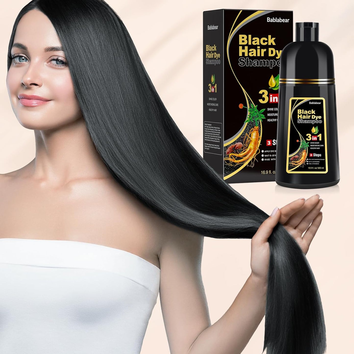 Black Hair Dye Shampoo - Semi-Permanent Gray Coverage for Men & Women | 500ml