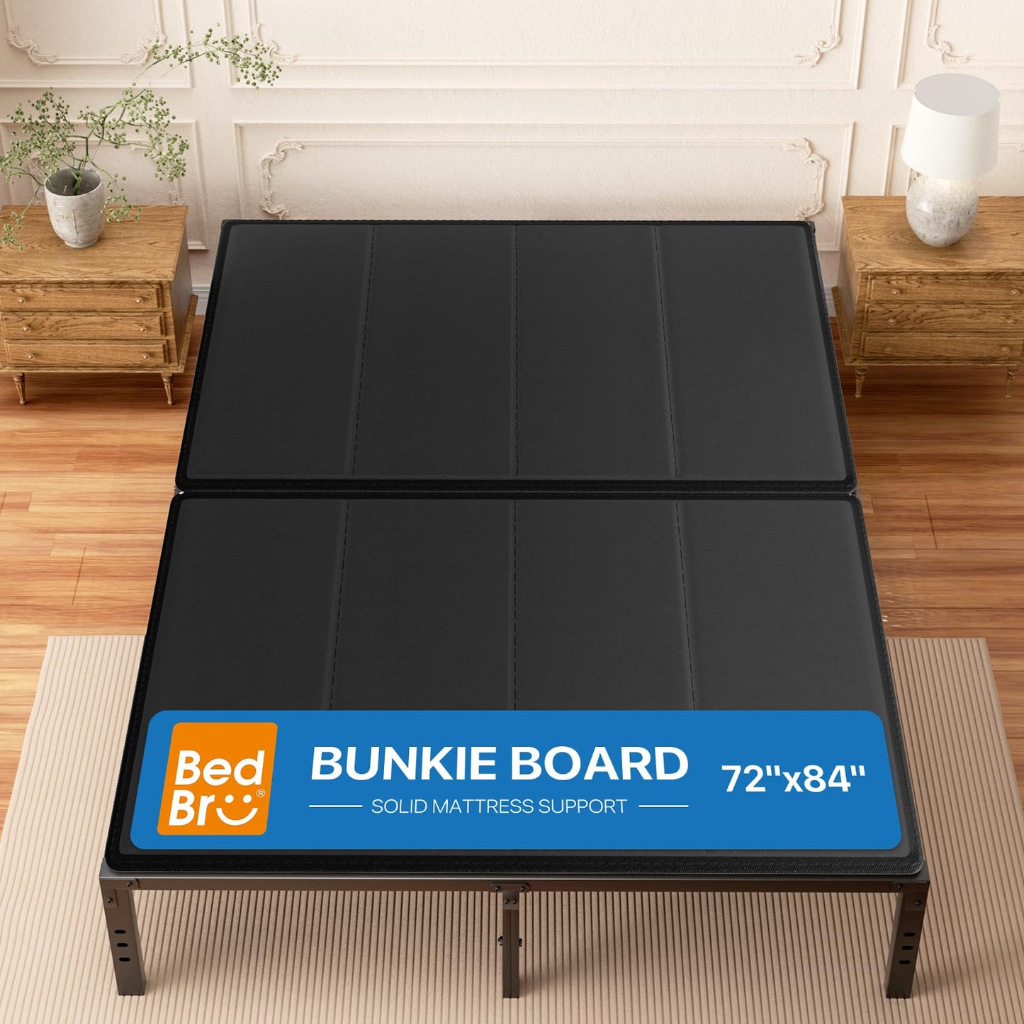 BedBro California King Bunkie Board 10mm (72" x 84") – Black Under Mattress Support, Anti-Sag & Noise-Free, Breathable Low Profile Bed Board for Metal Frame, Platform & Slatted Beds