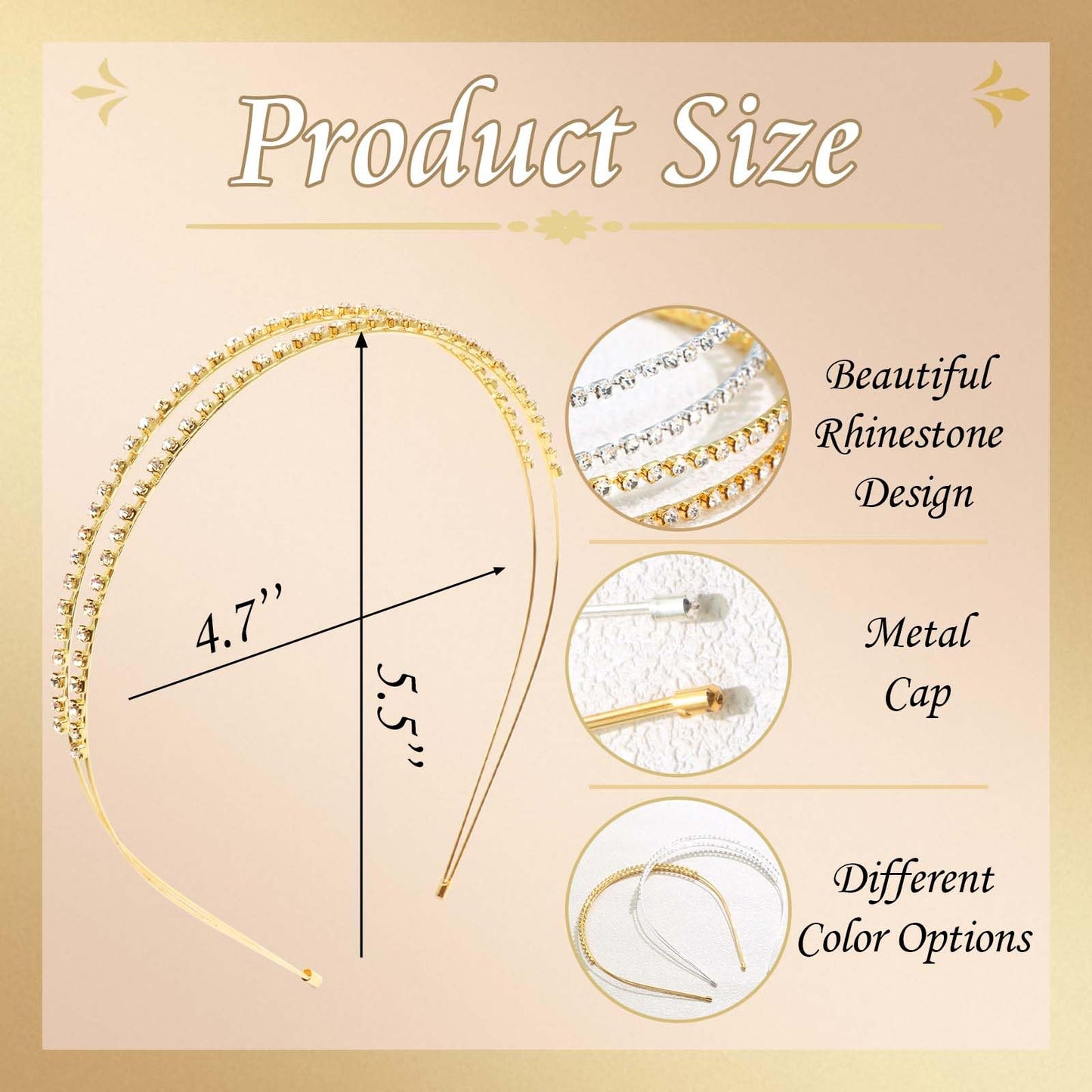 STGDAK Rhinestone Headband For Women Gold Headbands Bridal Metal Head Band Double Rows Crystal Diamond Hairband Silver Hair Hoop Cute Headbands Fashion Hair Jewelry For Wedding Party Prom 2 Pcs