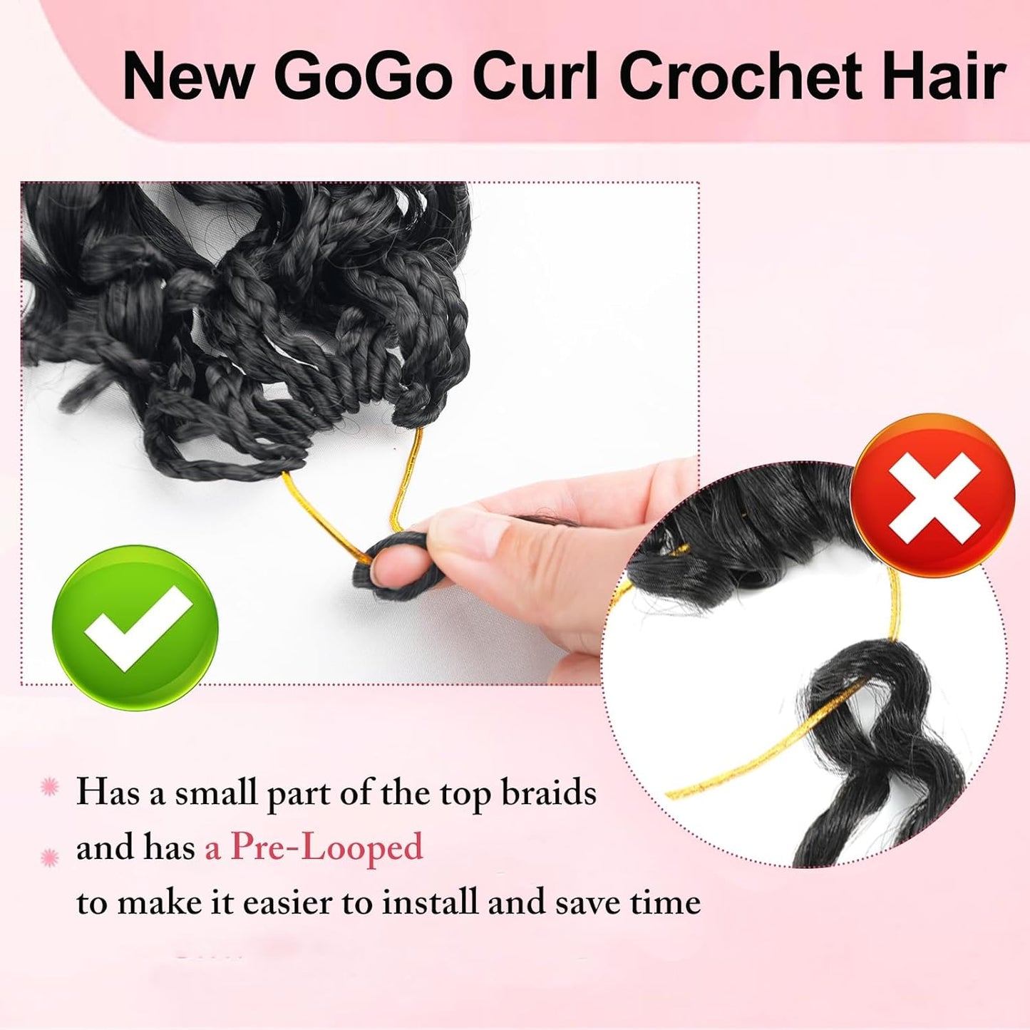 GoGo Curl Crochet Hair - 14 Inch Pre Looped Braids for Black Women | Soft Synthetic Deep Water Wave Extensions