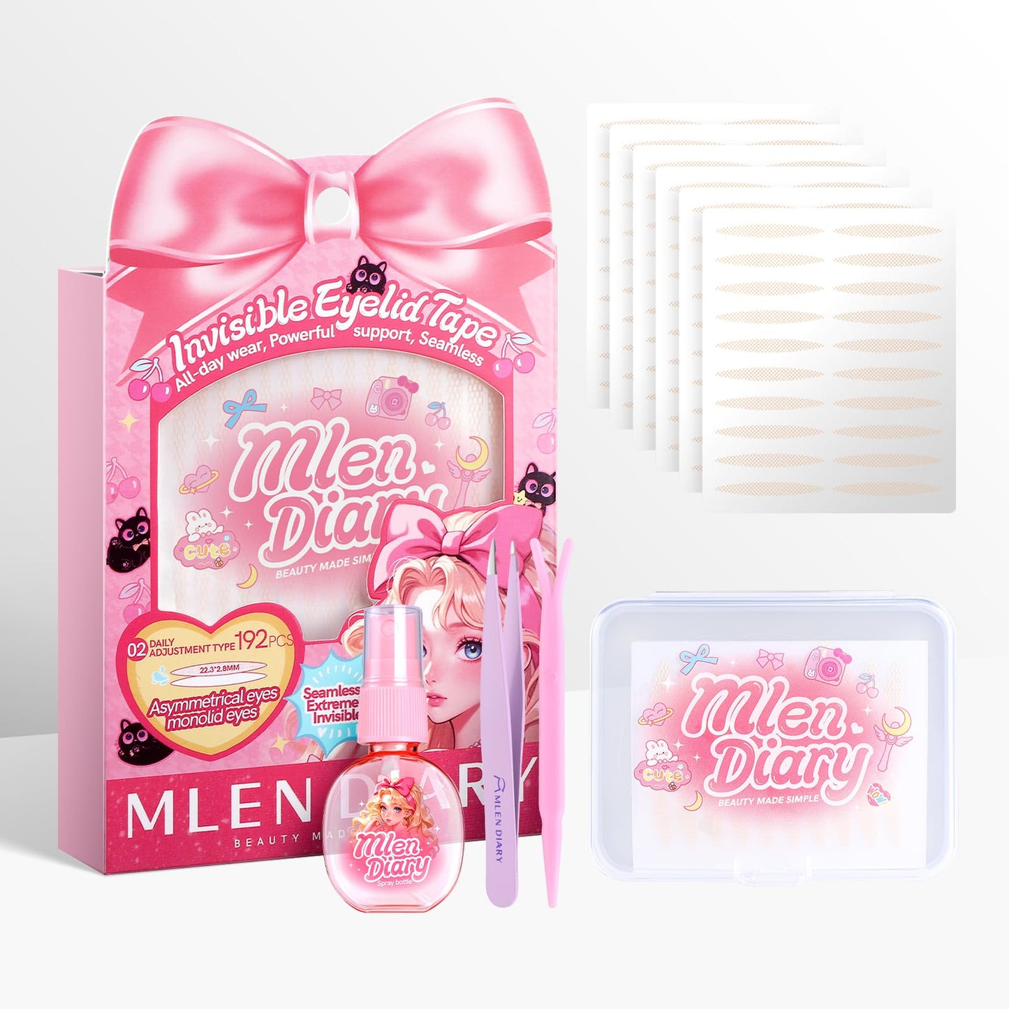 MLEN DIARY Double Eyelid Tape Invisible Eyelid Lifter Strips for Hooded Eyes Droopy Eyelid Lifter Eye Lid Strips with Tools (192P-22.3 * 2.8mm)