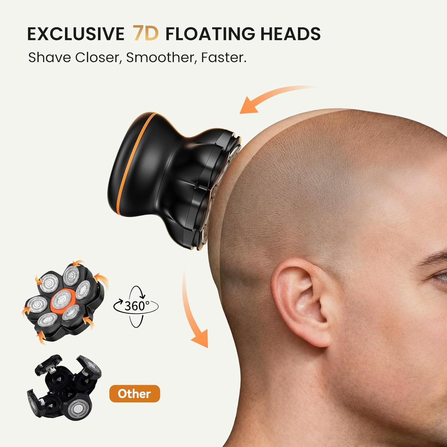 MAXGROOM® Head Shaver for Bald Men - Waterproof Electric Razor with 7D Floating Heads | Close Smooth Shave, Long Battery Life