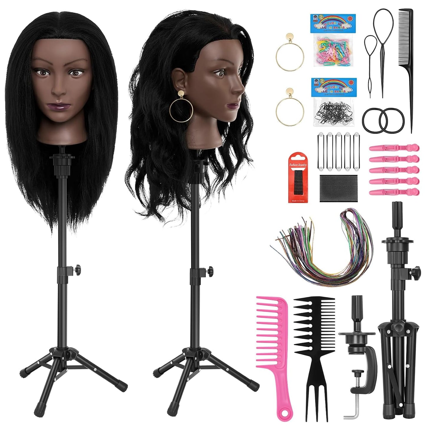 Human Hair Mannequin Head - 20"-22" Cosmetology Doll with 30" Tripod Stand for Hair Styling Practice