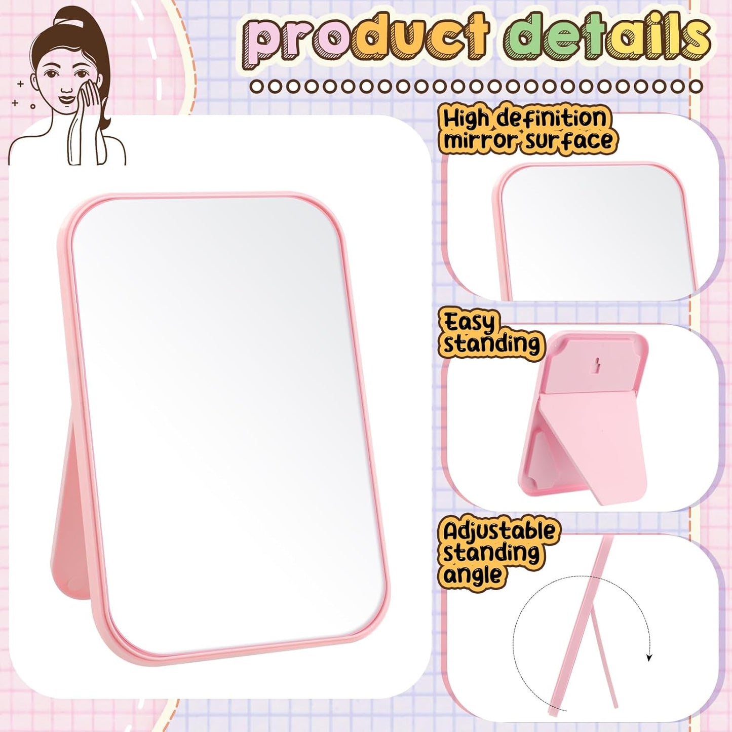 DoubleFill 6 Pcs Spa Party Mirror Set - Makeup Mirrors for Sleepover Favors | Pink