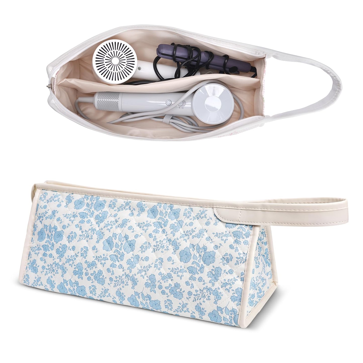 idoltimes Quilted Hair Tools Travel Bag, Compatible with Dyson Airwrap Styler, Portable Cotton Floral Organizer Case for Shark FlexStyle Attachments Storage