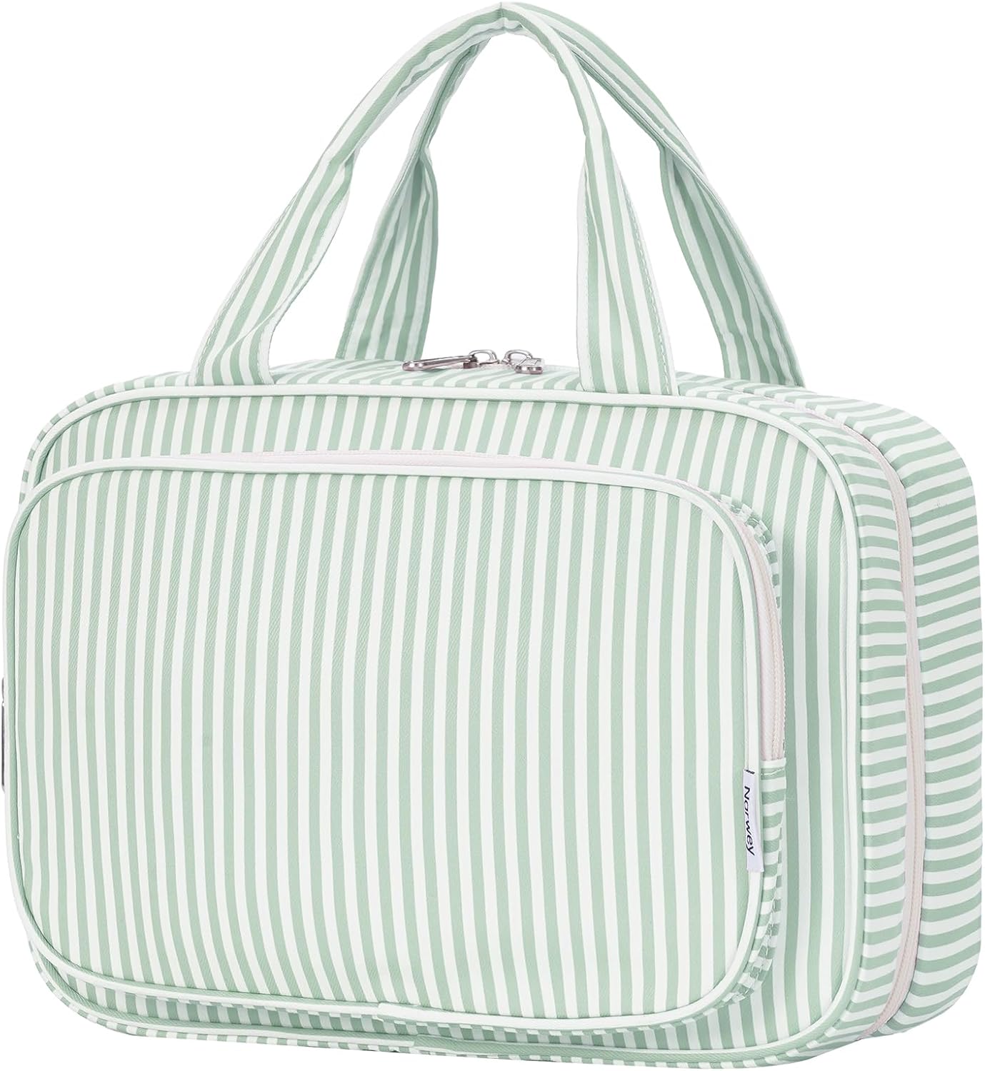 Striped Hanging Toiletry Bag for Women - Travel Makeup Organizer | Medium Dusty Pink Stripe