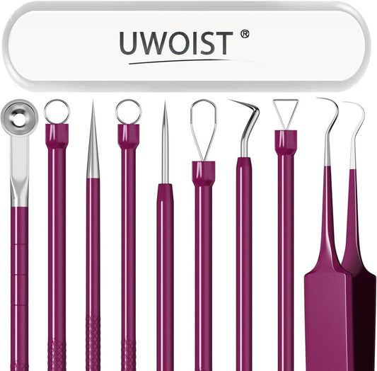 Blackhead Remover Tool Kit - Deep Cleaning Face Scraper & Pimple Popper | Skin Scrubber Spatula for Men & Women (Rose Red)