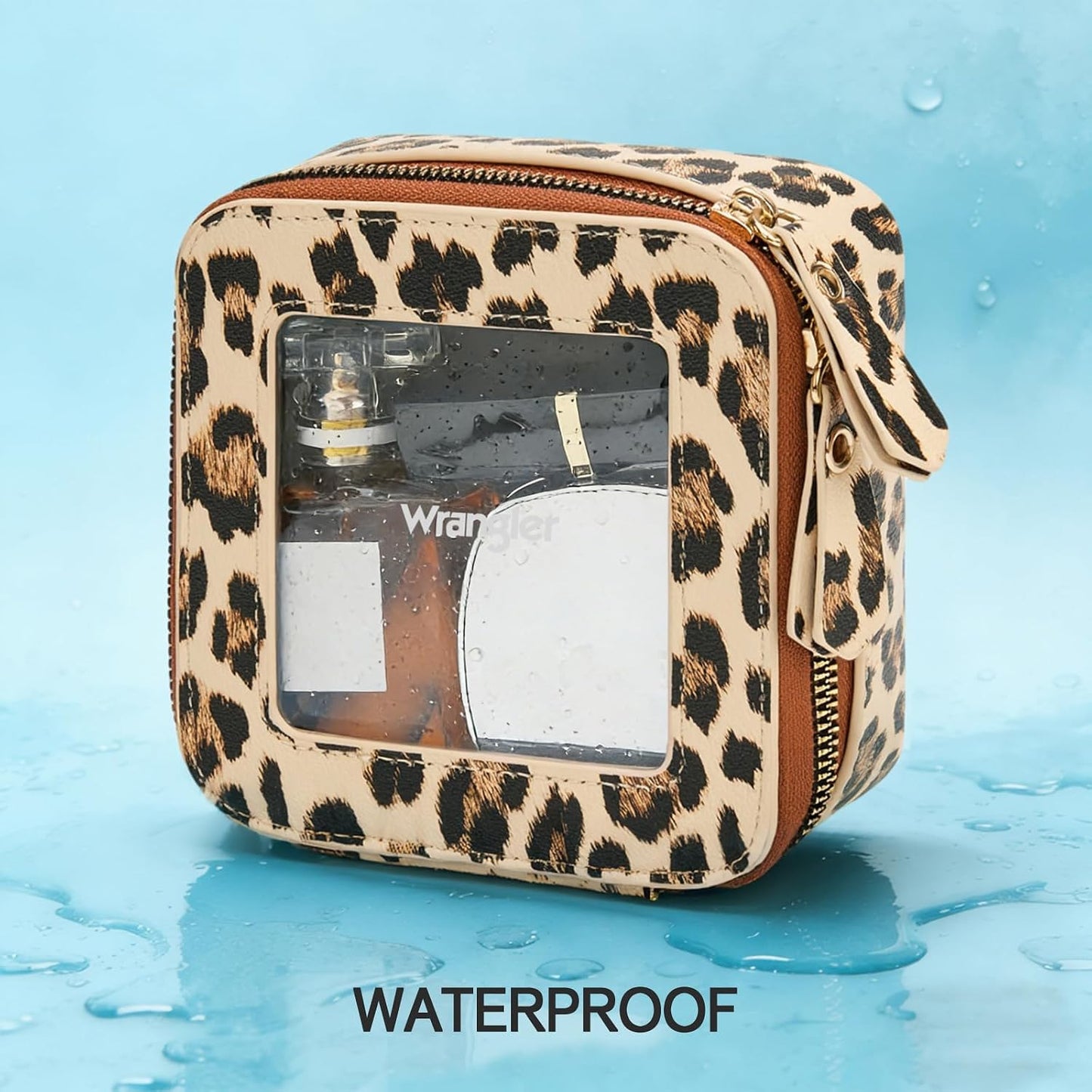Clear Makeup Bag for Travel | Portable Cosmetic Organizer for Women - Leopard Print Design