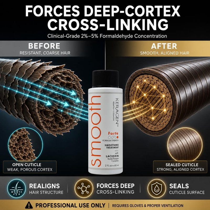KERAGEN Forte Keratin Smoothing Treatment - High-Potency Realignment & Hydrophobic Shield | 2 Oz for 20+ Washes