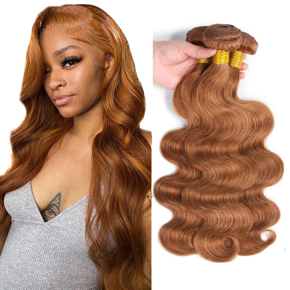 24 26 28 Inch Brown Bundles Body Wave Bundles Human Hair #30 Light Brown Body Wave Bundle Unprocessed Brazilian Virgin Weave Hair 3 Bundle 50 Gram Per Bundle