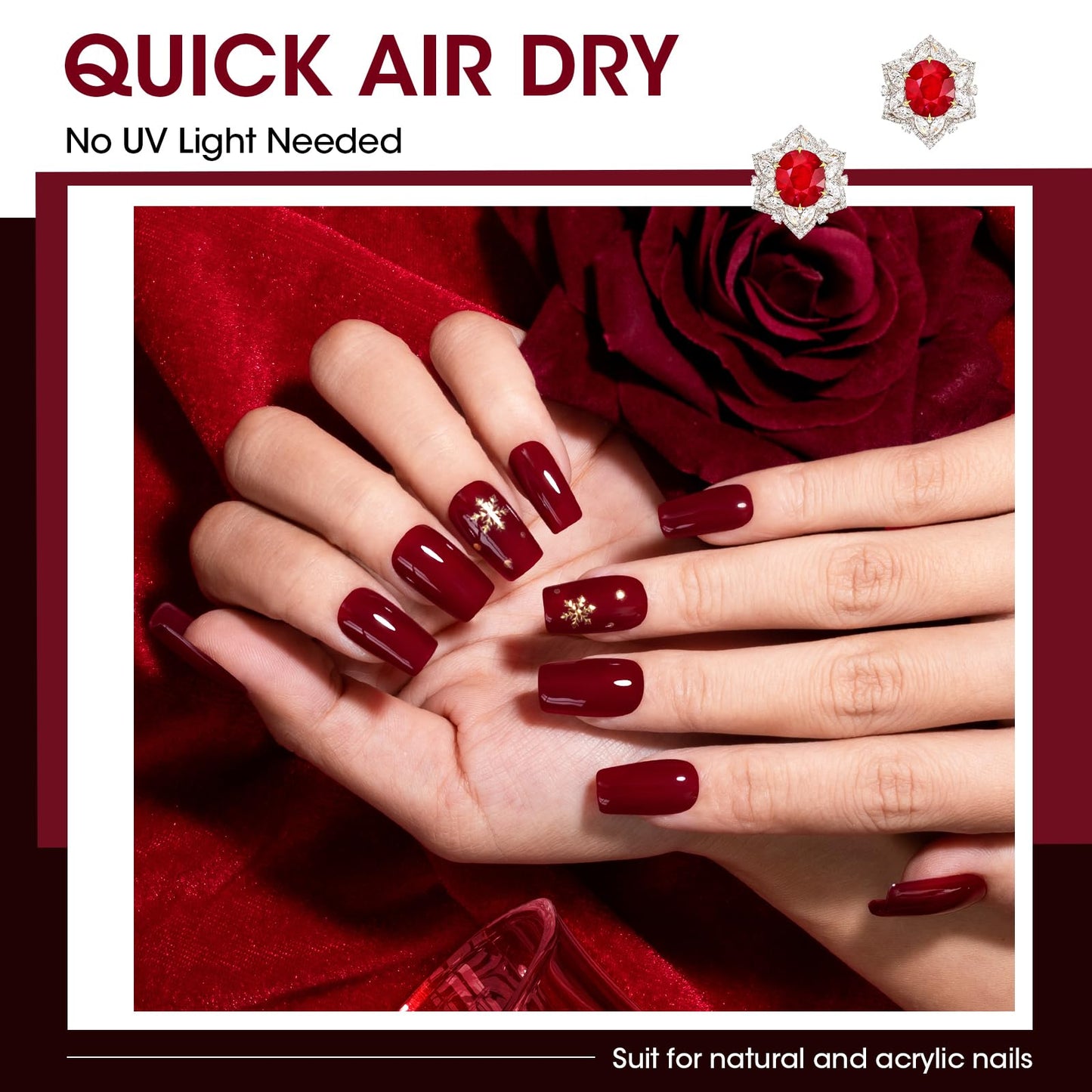 GELLEN Dark Red Nail Polish Set Fall Winter, No Light Needed, HEMA Free