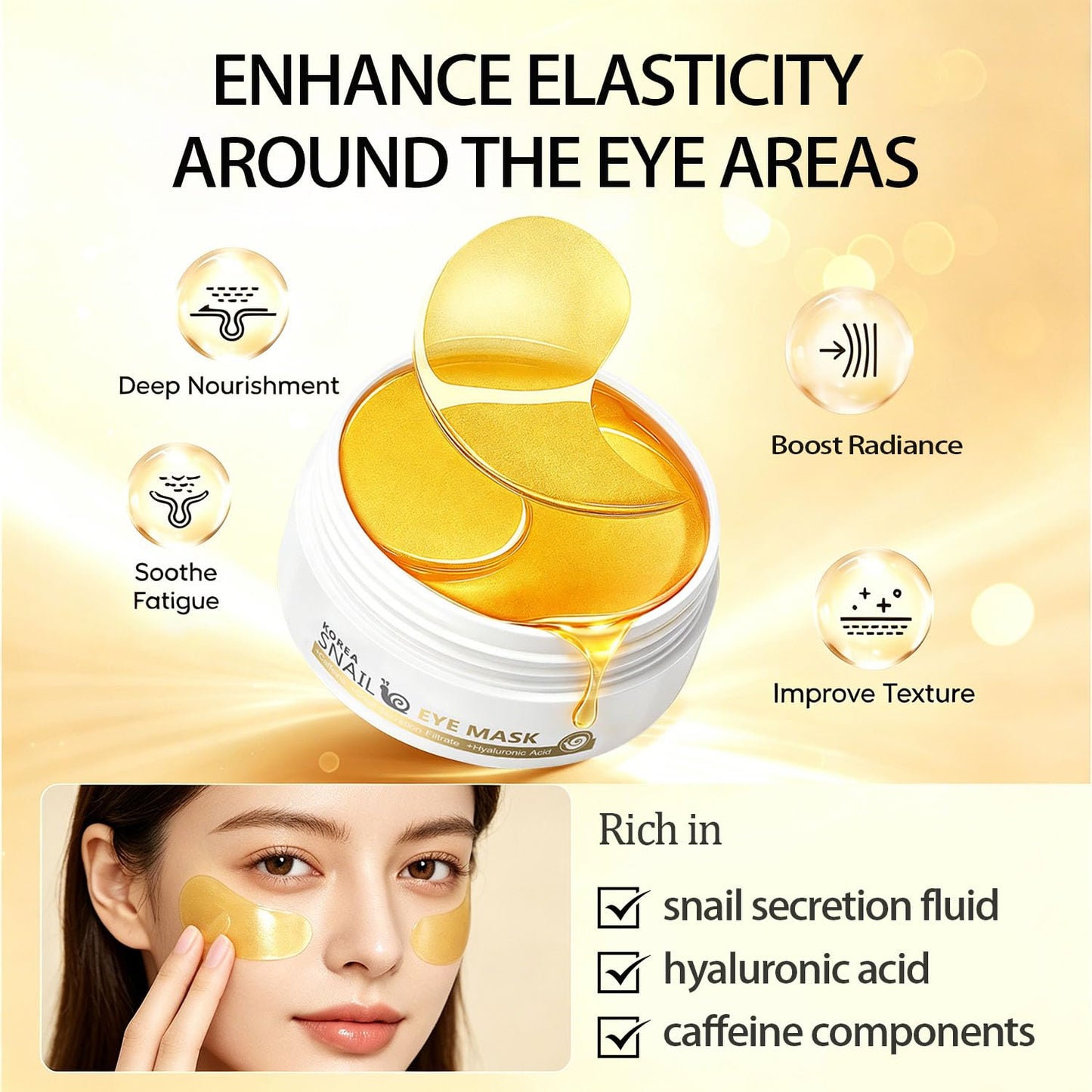 Under Eye Patches, 24k Gold Eye Mask with Hyaluronic Acid, Reduce Wrinkles