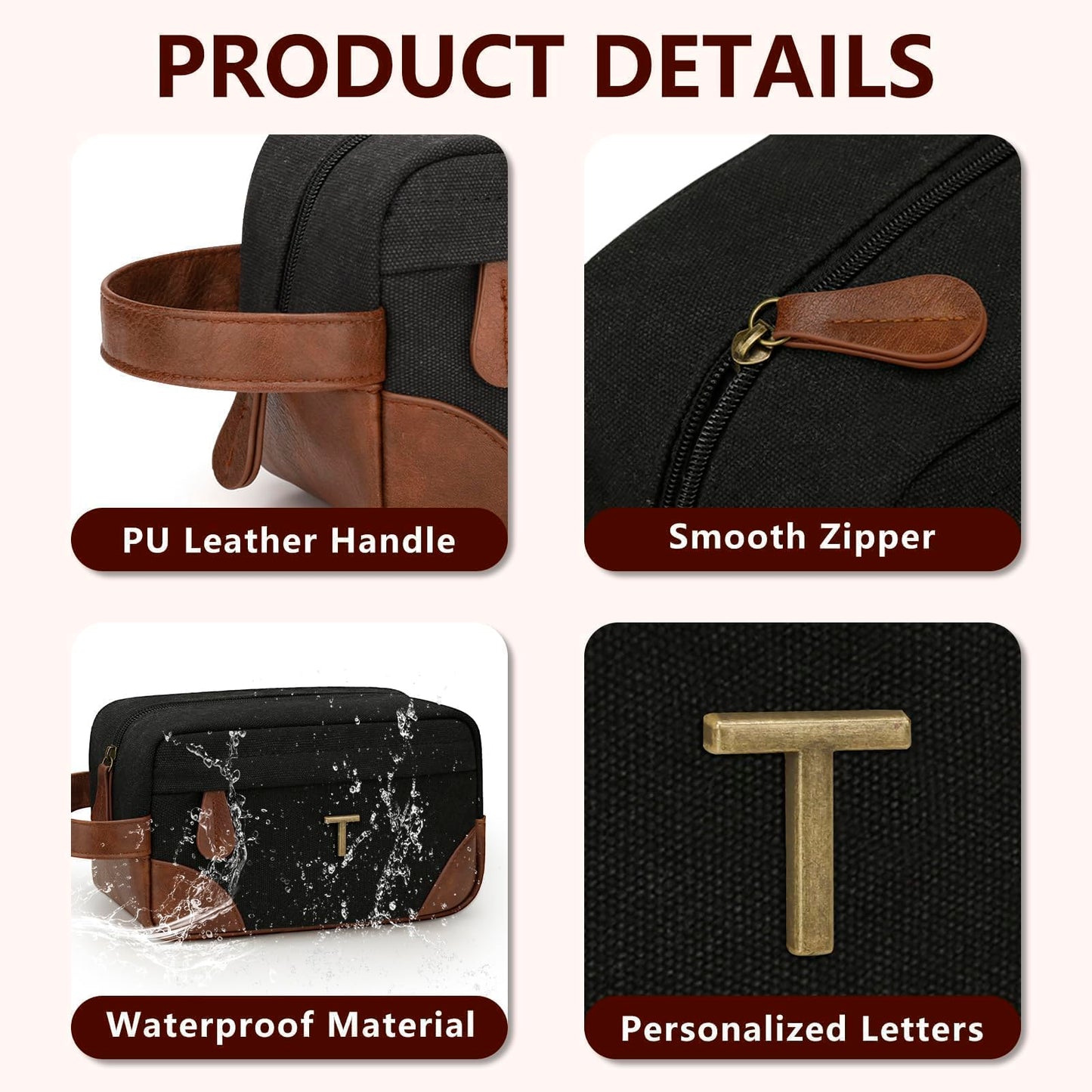 CLOUDWINGS Personalized Gifts for Men Dad - Initial Travel Toiletry Bag Hanging Dopp Kit, Waterproof Shaving Bag with Large Capacity, Fathers Day Birthday Gifts for Him Dad Husband Boyfriend (T)
