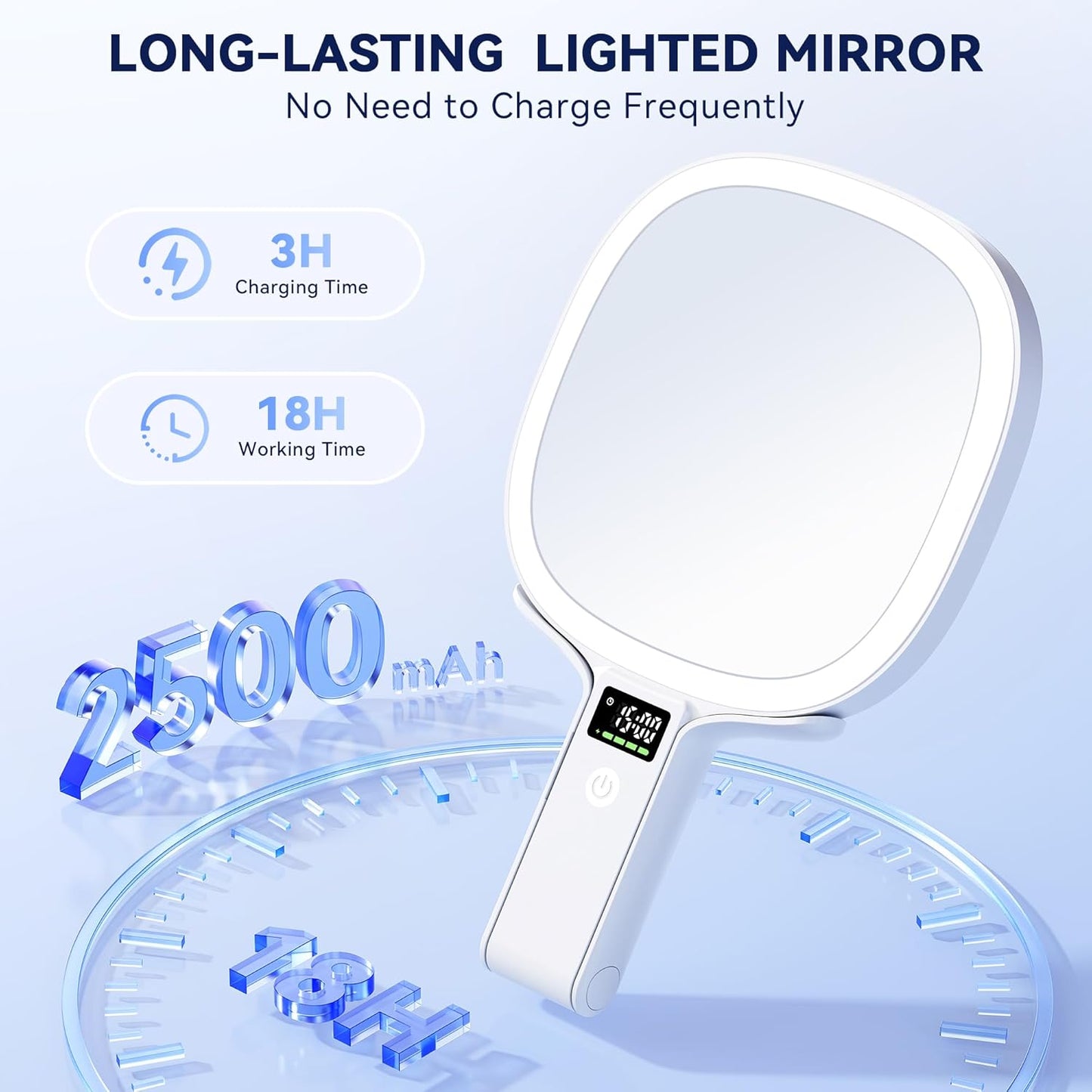 Auxmir Travel Makeup Mirror - 30X/1X Rechargeable Lighted Magnifying Mirror with 3 Color Dimming | Portable & Foldable Design, White
