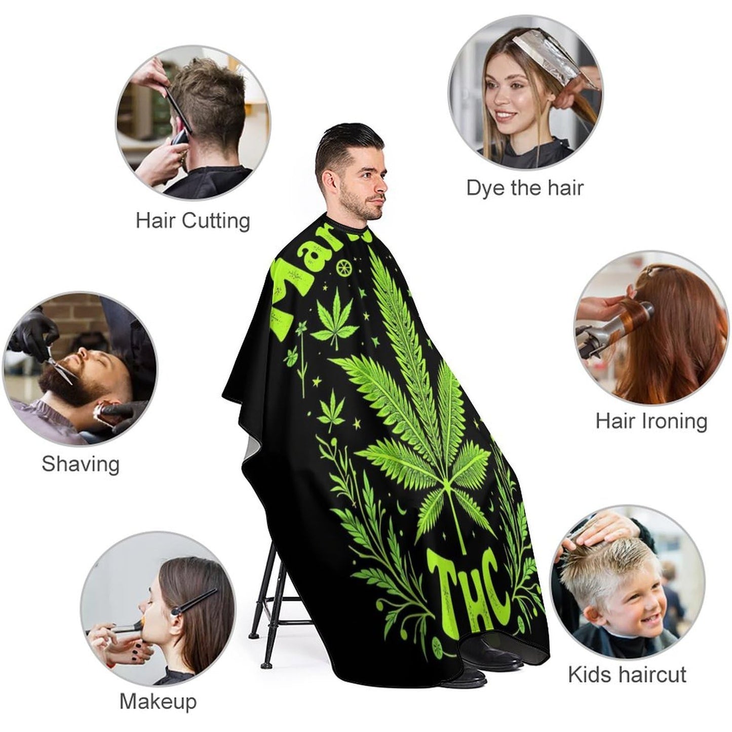 Premium Professional Hair Cutting Cape Unisex Salon Barber Cape with Adjustable Closure Green Weed Leaf Flag Art