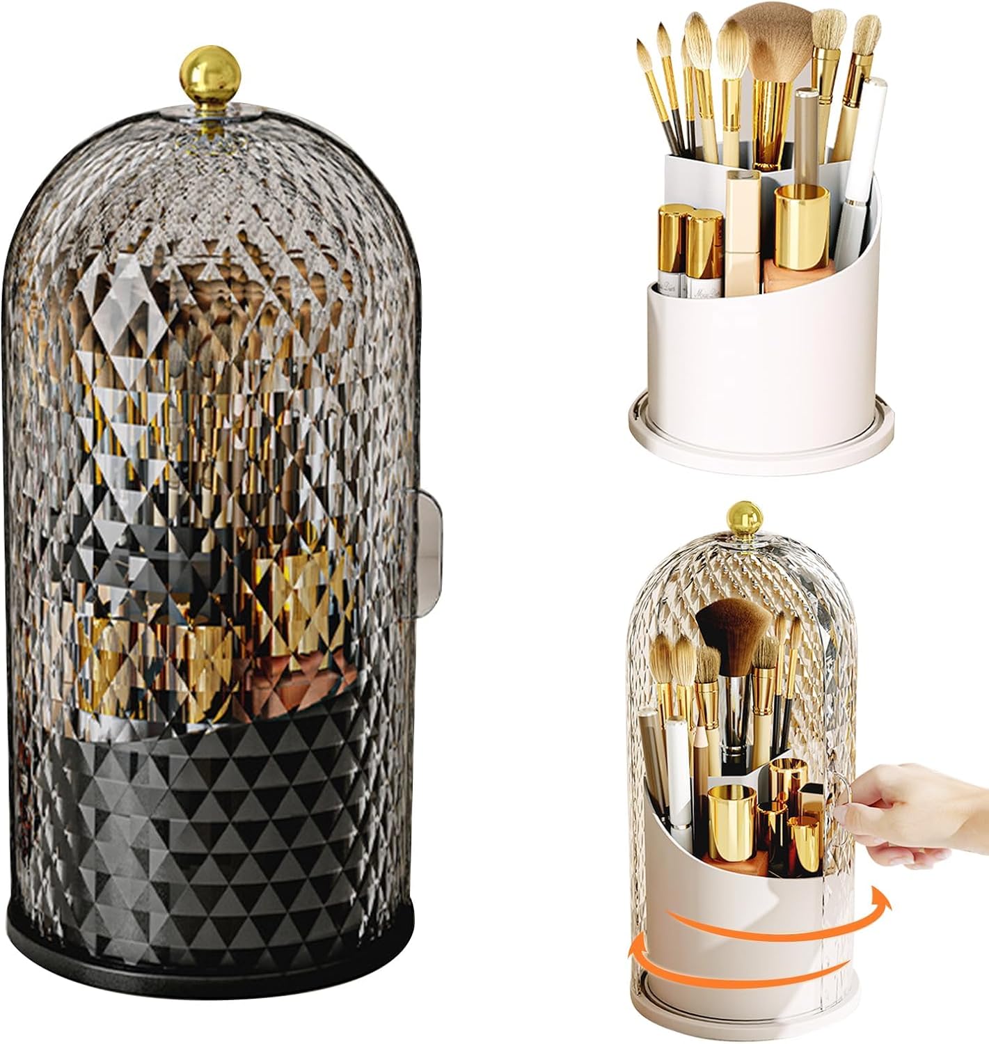 Concealed Toothbrush Holder - 360° Rotating Makeup Brush Organizer | Clear Dustproof Design for Bathroom Countertop (White)
