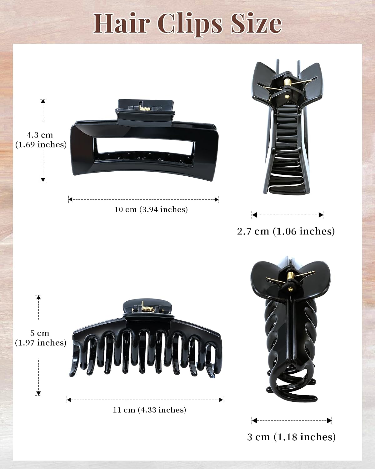 Silicone Hair Claw Clips - 4 Pack Nonslip Flexible Hair Grips for All Hair Types | Black & White