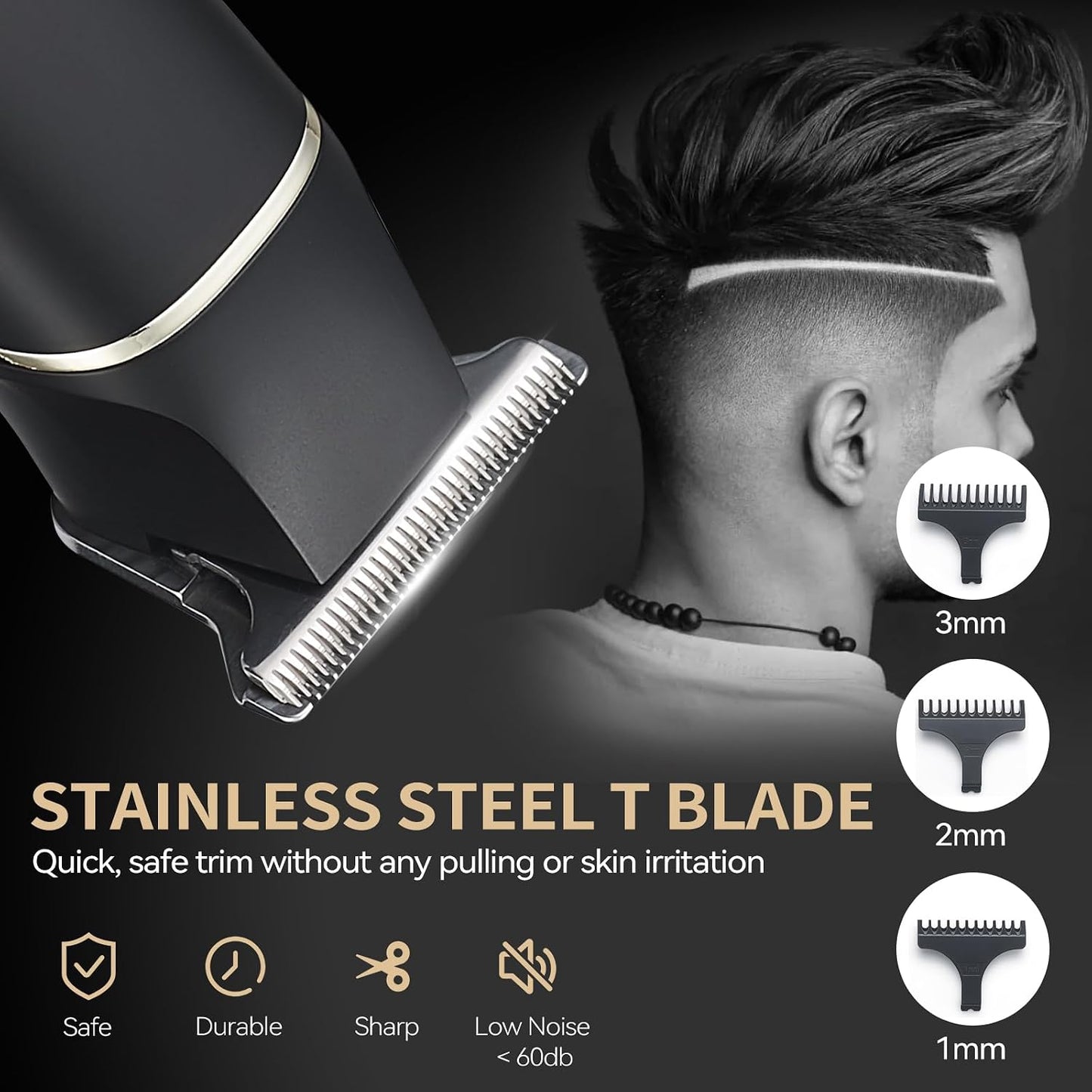Professional Hair Clippers for Men - Cordless T Blade Trimmer with LCD Display | Zero Gapped Edgers for Mustache & Facial Hair, Black
