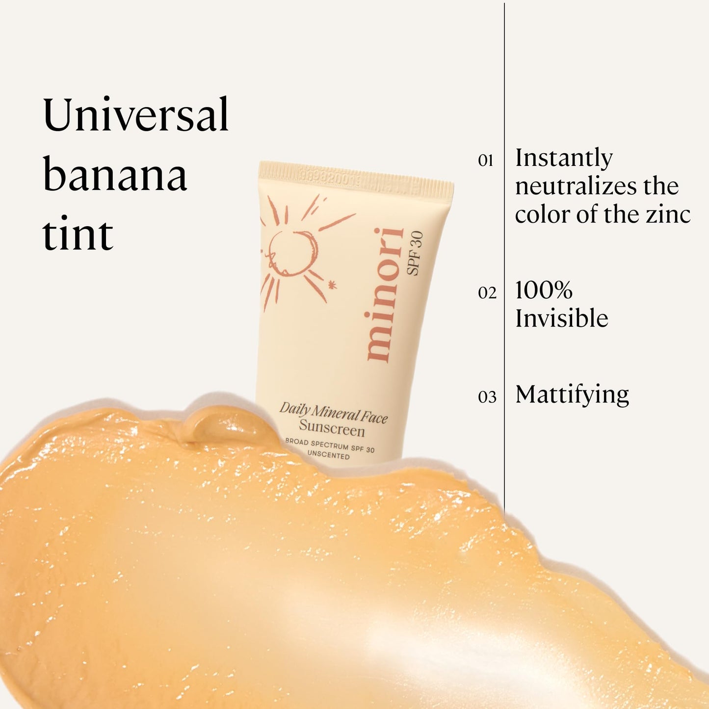 Minori Daily Mineral Sunscreen SPF 30, 100% Non-Nano Zinc Oxide, No White Cast, Non-Greasy, Pore-Smoothing Face Sunscreen, Unscented, Vegan, 1.7 fl oz