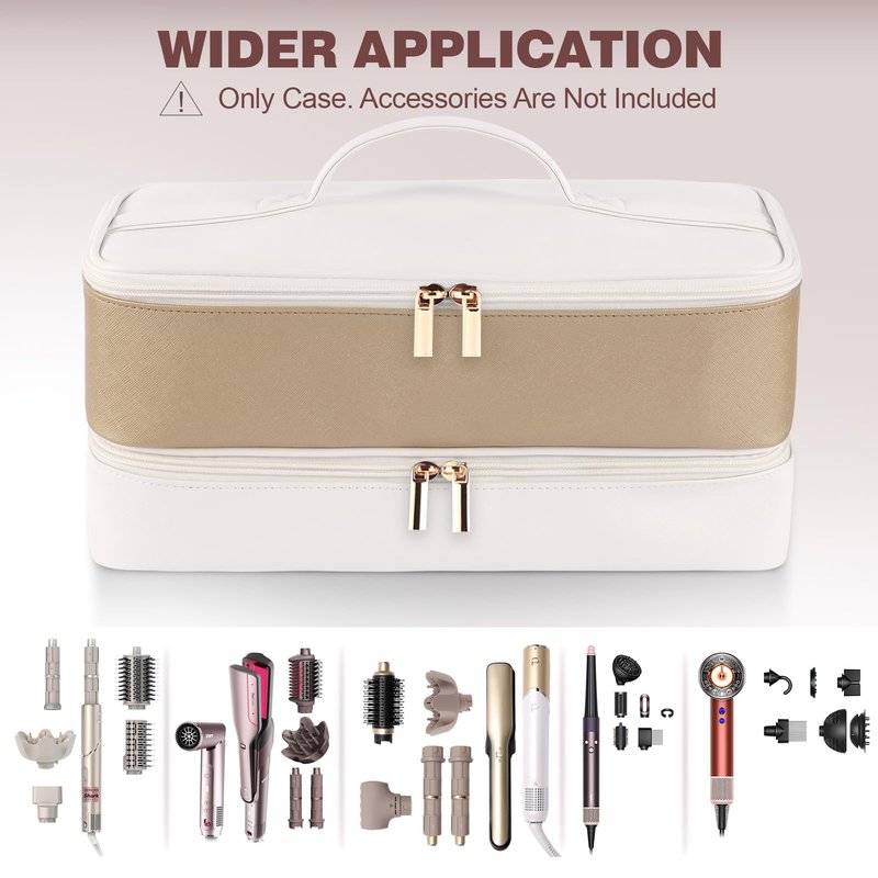 GENCAM Double Layer Travel Case for Shark Flex Fusion/Glam Ceramic, Flexfusion Storage Bag for HD641S HD641 HD642 HD642S, Carrying Case Compatible with Dyson Airwrap Shark Flexstyle (Golden White)