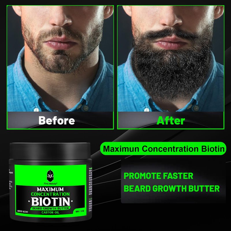 Beard Butter-Maximum Concentration Biotin,with Castor Oil and Argan & Jojoba Oils, Promotes Beard Growth, Styles, Strengthens & Softens Beards ,Unruly Beards While Relieving Itch,2 Ounce*2(2 Pack)