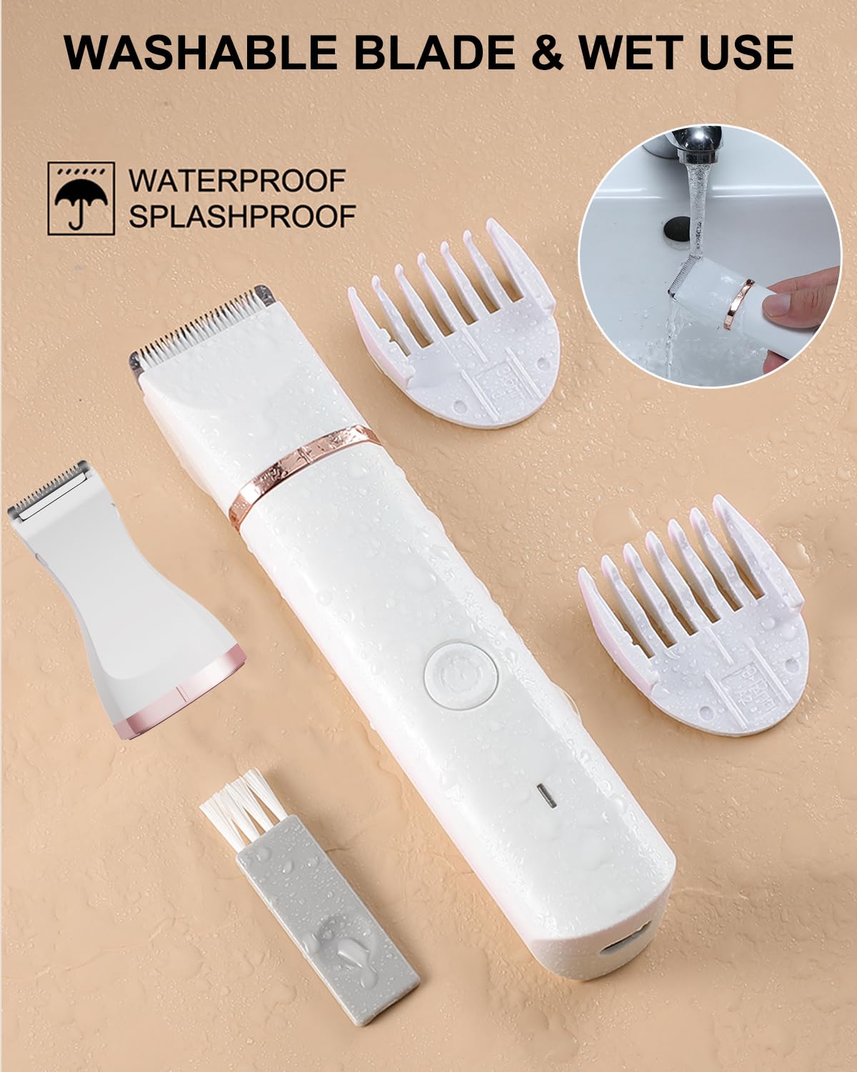 Bikini Trimmer for Women,Electric Razors Shaver for Bikini Legs Pubic Hair,Rechargeable Ladies Bikini Hair Trimmer Removal with Snap-in Ceramic Blades,White