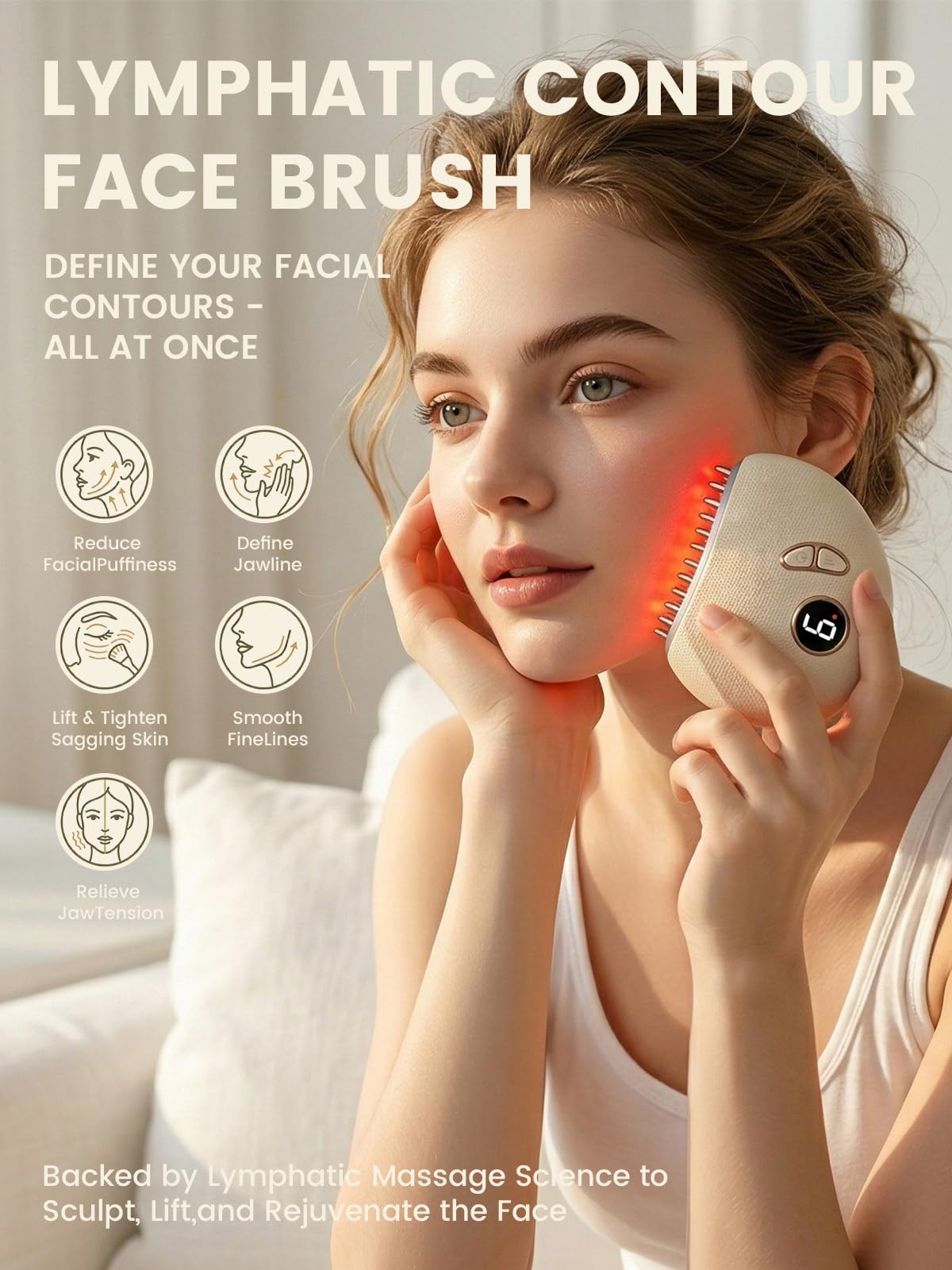 ENKUSU Lymphatic Contour Face Brush – Face Massager for Lymphatic Drainage, Double Chin Reducer, and Facial Sculpting – Gentle Vibrating Lymphatic Drainage Tool for Jawline & Puffiness - White