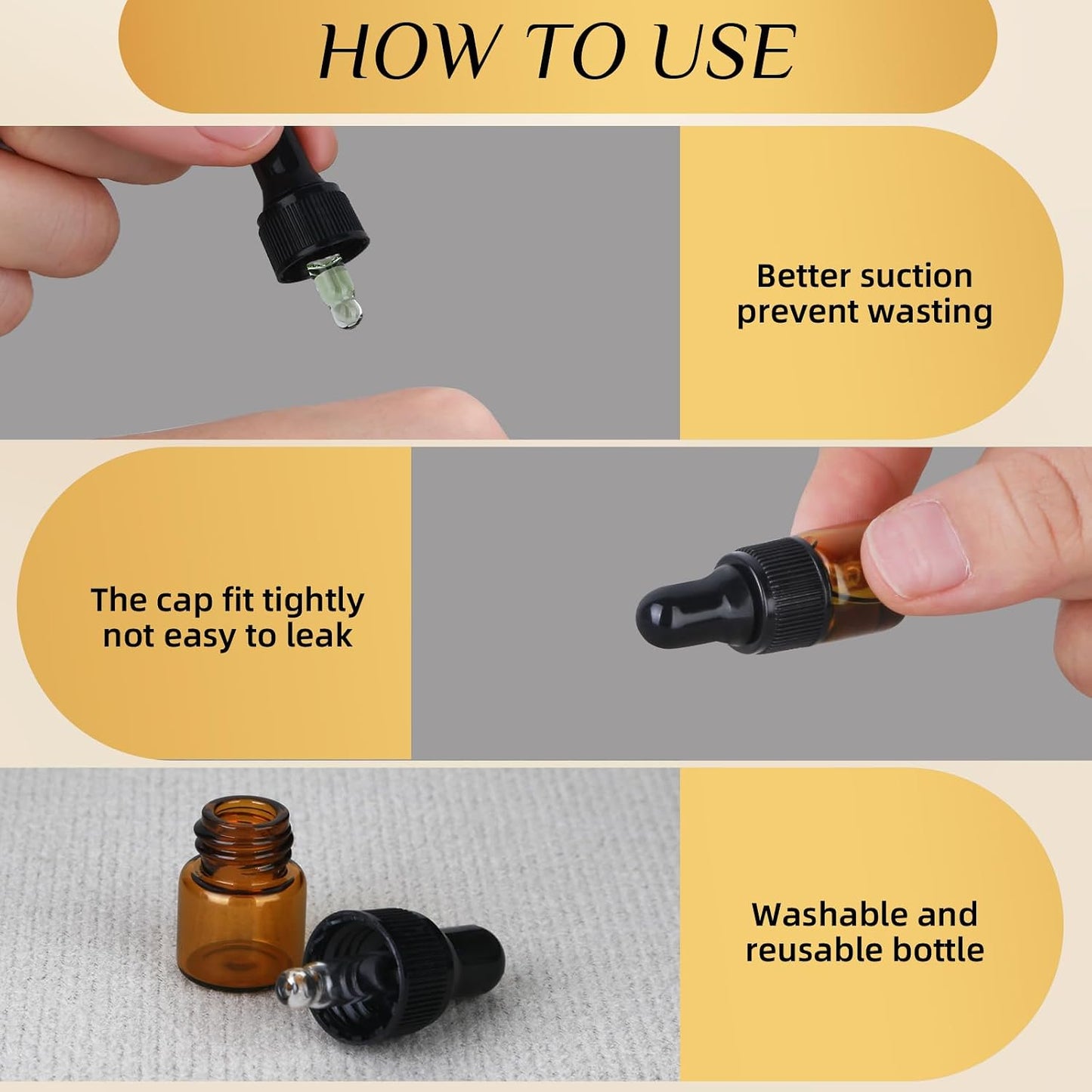 Amber Glass Dropper Bottles - 1ml Serum Travel Containers | Ideal for Essential Oils, Tinctures, & Cosmetics