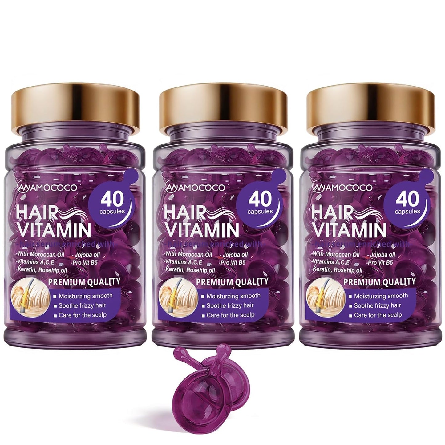 Nourishing Hair Oil Capsules - Keratin, Argan & Jojoba Oil | 40 Count for Frizz Control & Softness