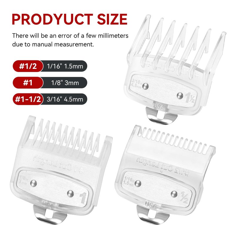 Clipper Guard Set Compatible with Wahl Guide Metal-Clipper Guides Guard Number #1/2 1/16" 1.5mm,#1 1/8" 3mm,#1 1/2 3/16" 4.5mm Metal Hair Clipper Guard for Professional Stylists & Barbers,White