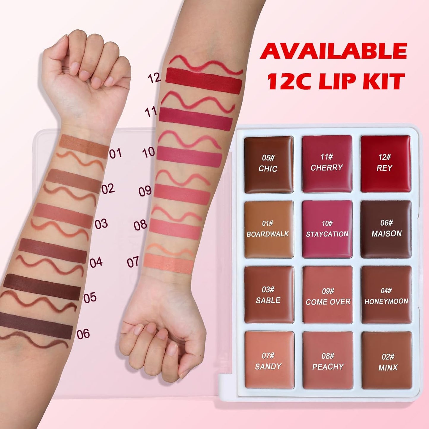 O'CHAIN Matte Lipstick Palette - 12 Colors & Lip Liners | Long-Lasting Waterproof Velvet Set for Women