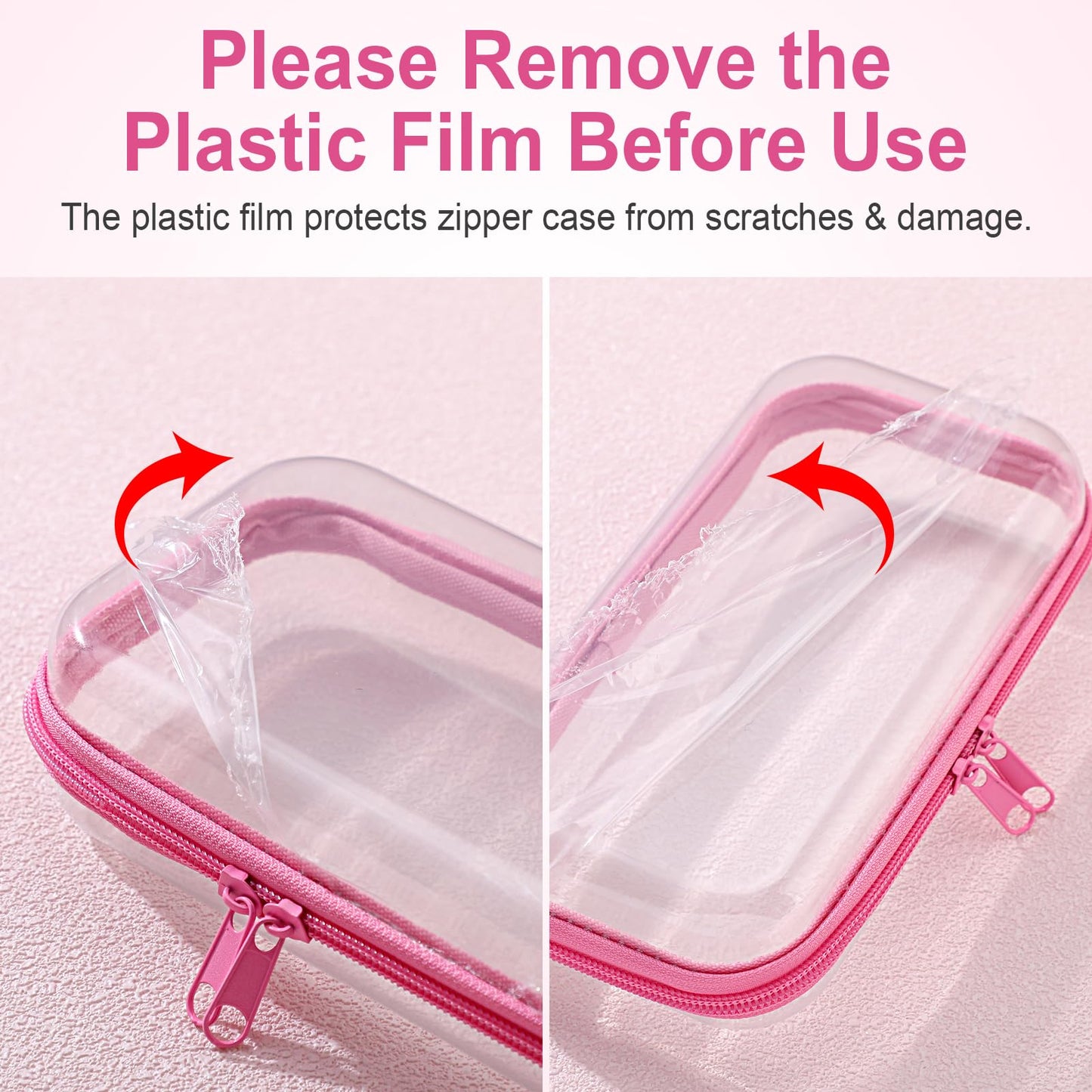 Hoolerry 4 Pcs Hard Clear Zipper Case Makeup Bags Plastic Zipper Pouch Transparent Storage Box Containers for Cosmetics, Snacks, Building Blocks, Puzzles(Clear,7.5 x 3.9 x 2 in,Pink)