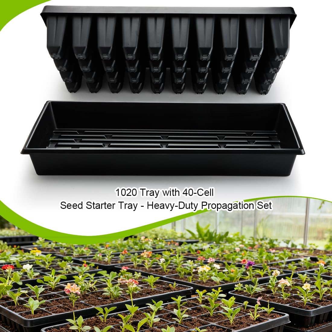 RooTrimmer 10 Pack 1020 Seed Starter Trays and 10 Pcs 40 Cell Plug Trays, Thick Durable Seedling Plastic Nursery Tray for TD542 1020 Tray Germination (10 Sets)