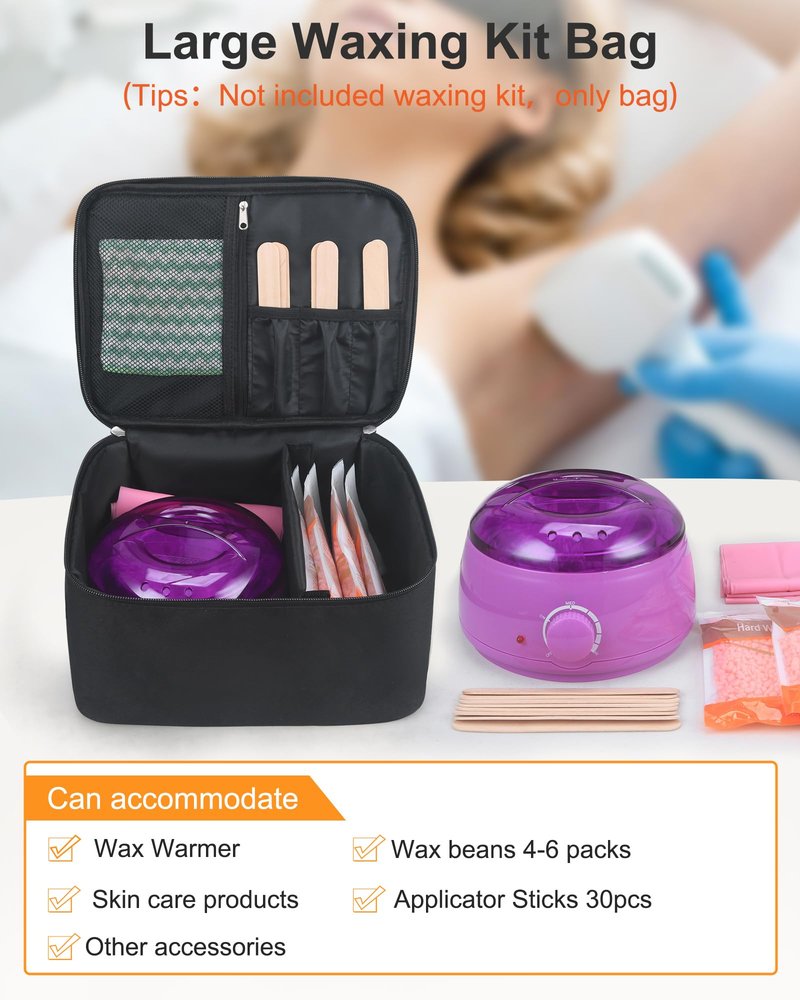Meiiy Waxing Kit Bag,Wax Warmer Organizer Bag Wax Kit for Hair Removal Storage Bag Hair Removal Wax Tool Bag (Black)