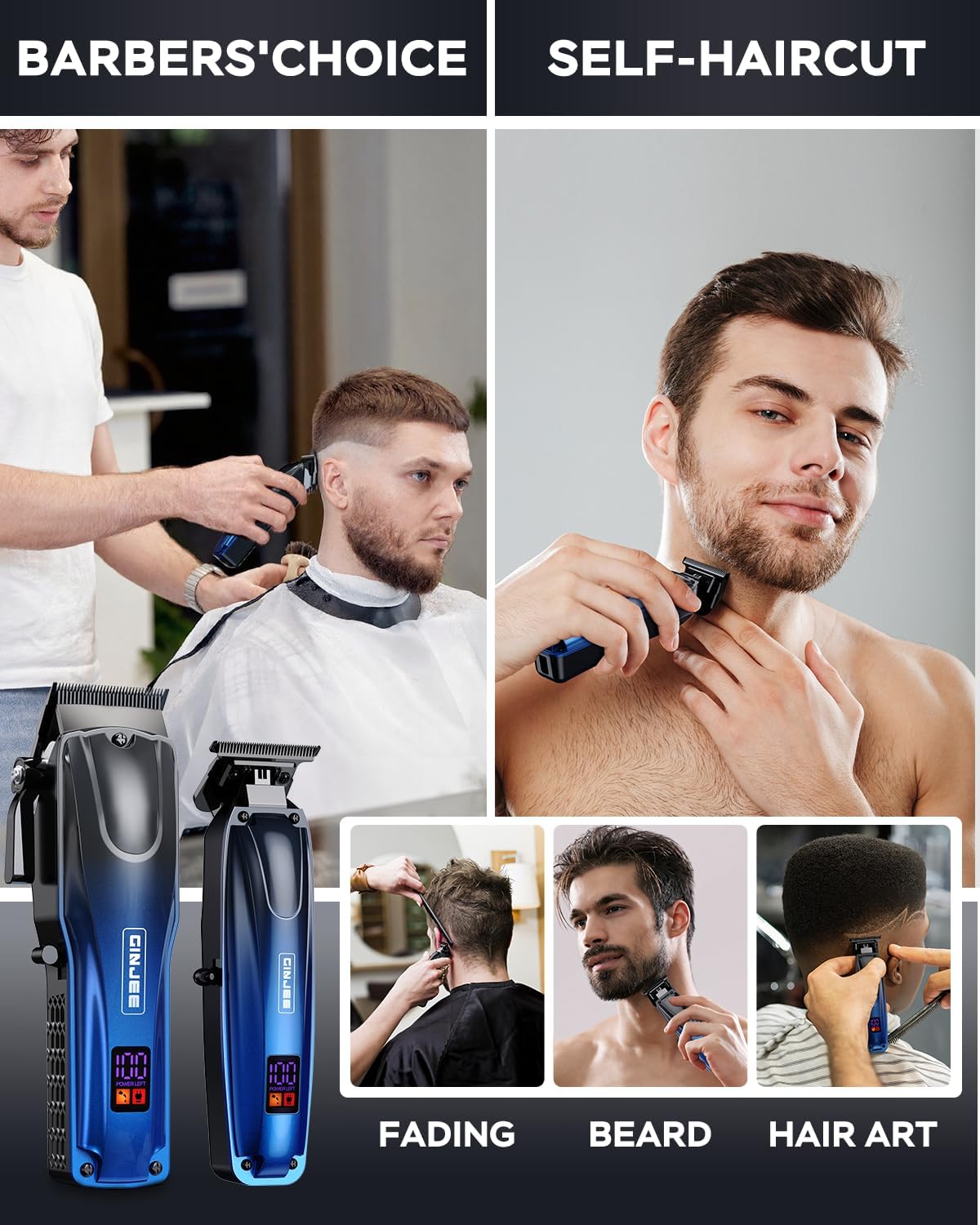 Professional Hair Clippers for Men - Cordless & Corded Rechargeable Barber Clipper Set with Fade Lever | Grooming Kit with Guide Combs & Travel Case
