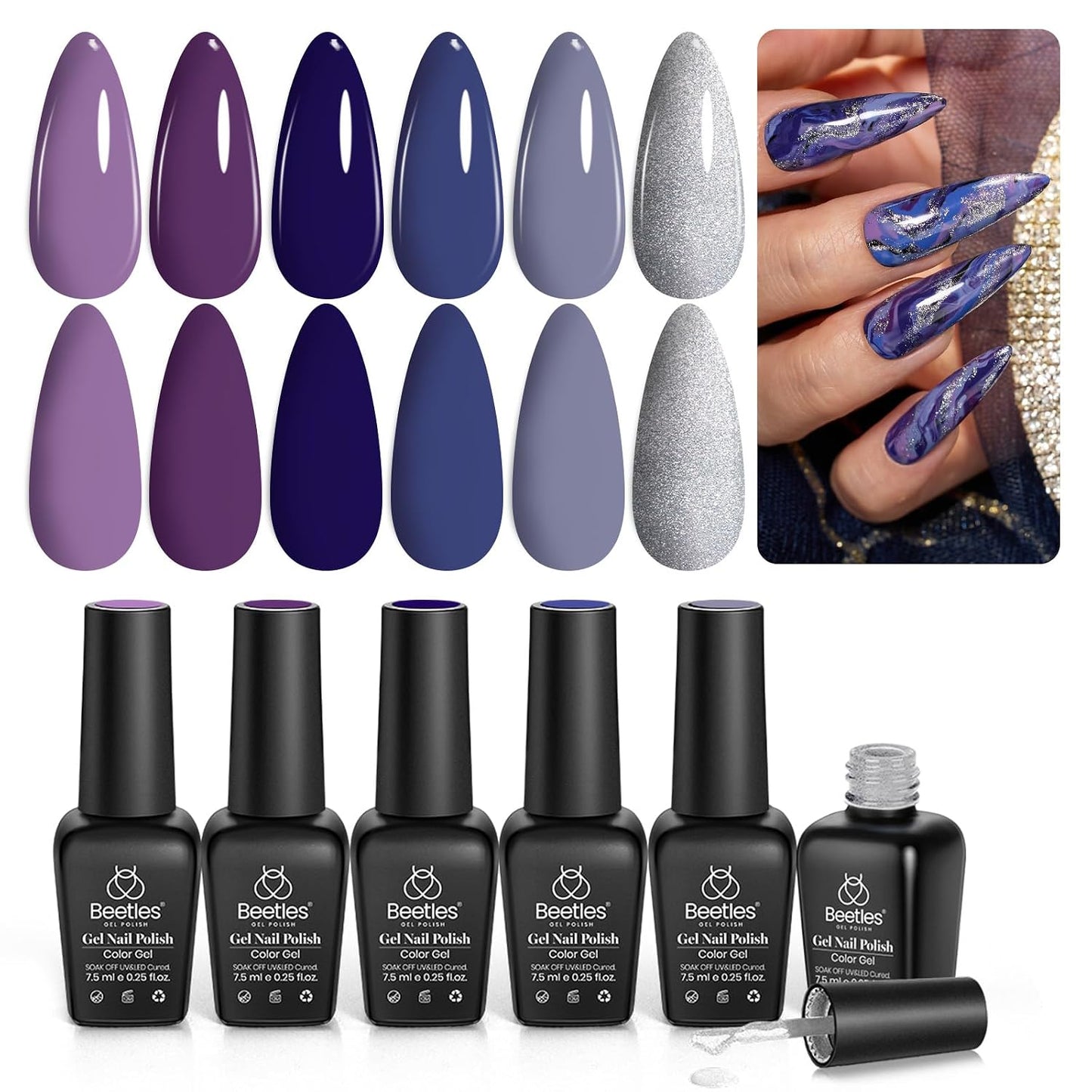 Beetles Gel Nail Polish Kit - 6 Soak Off UV Colors | Long-Lasting Glossy Finish for Salon & Home Manicure