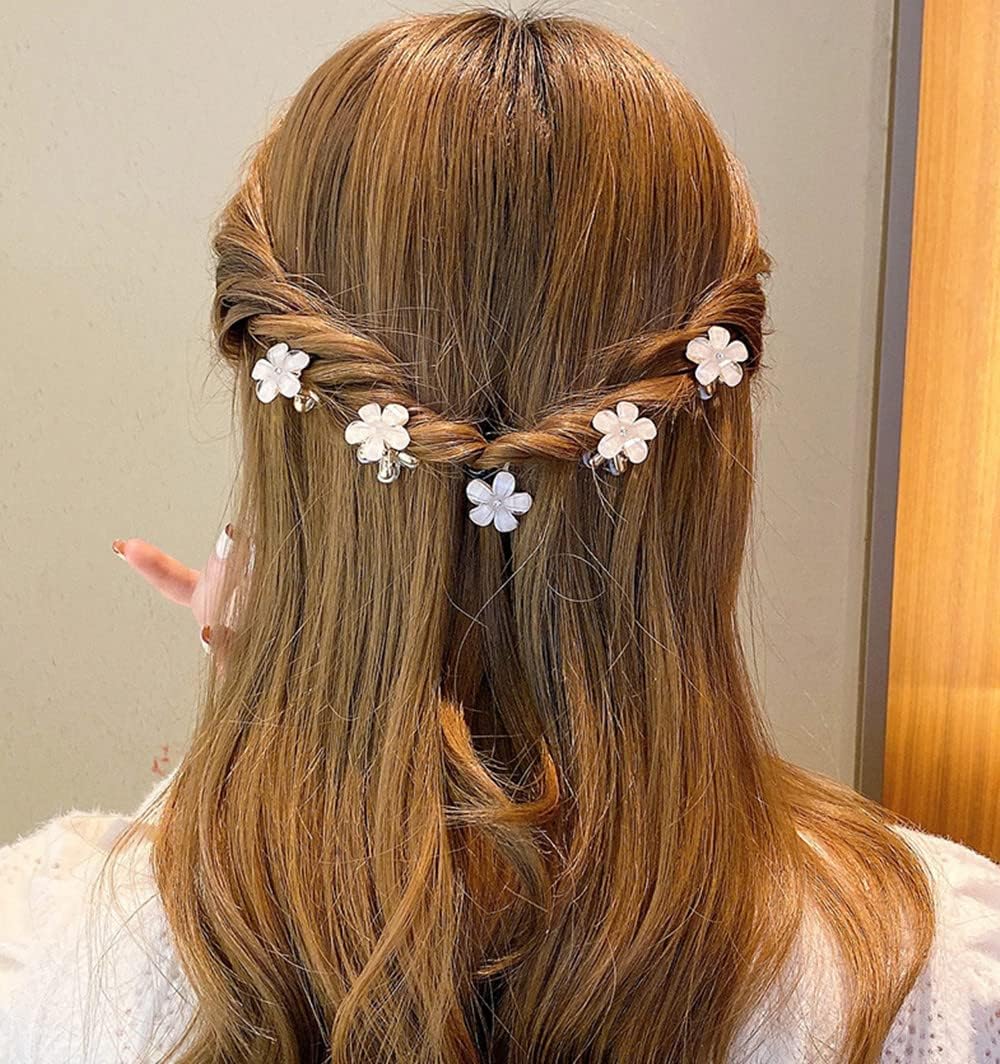 10 Pcs Small Crystal Flower Hair Claw Clips, 0.8" Mini Metal Bangs Pins for Thick Curly Hair Accessories for Women & Girls